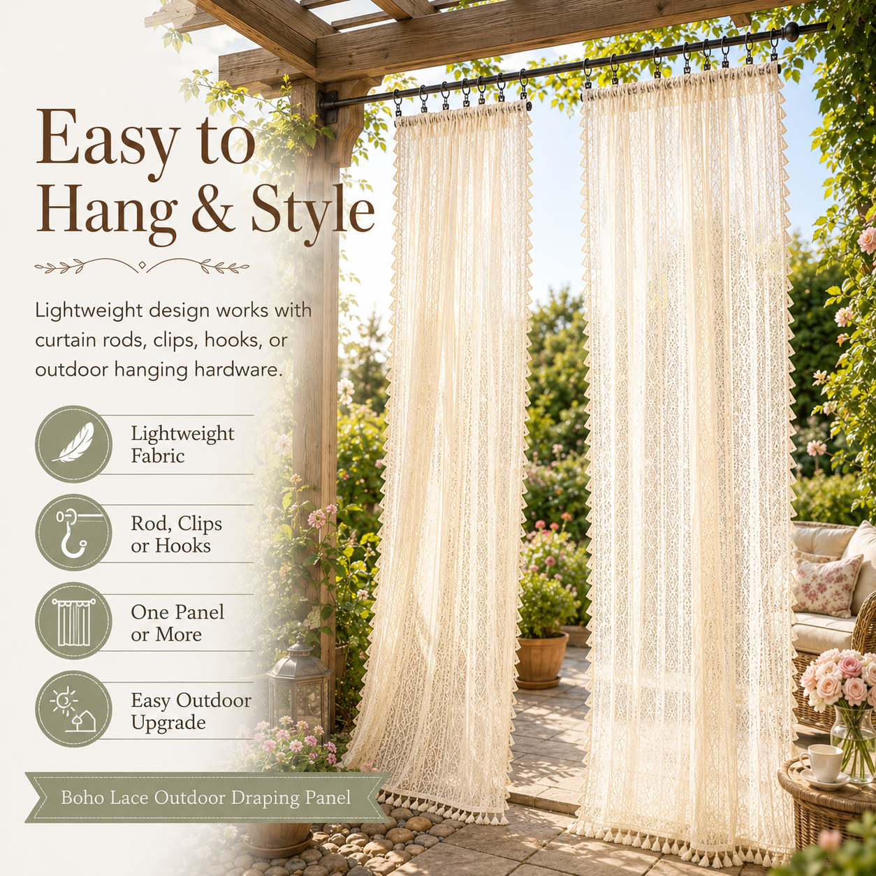 Boho Lace Outdoor Draping Panel