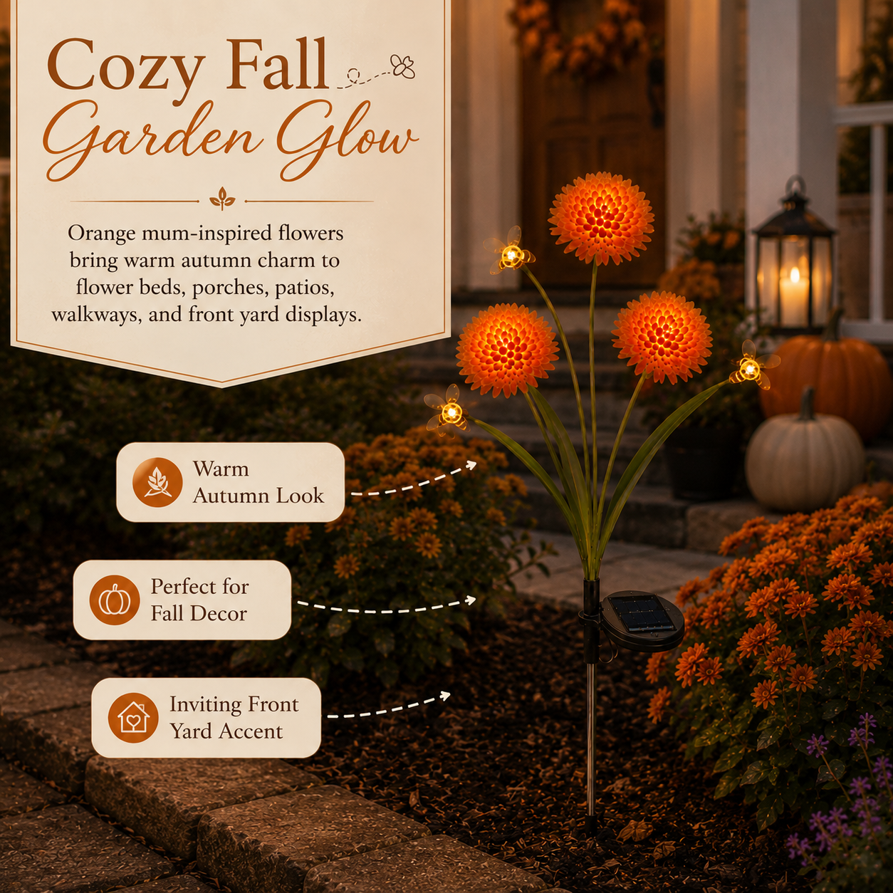 Solar Orange Mum Garden Lights