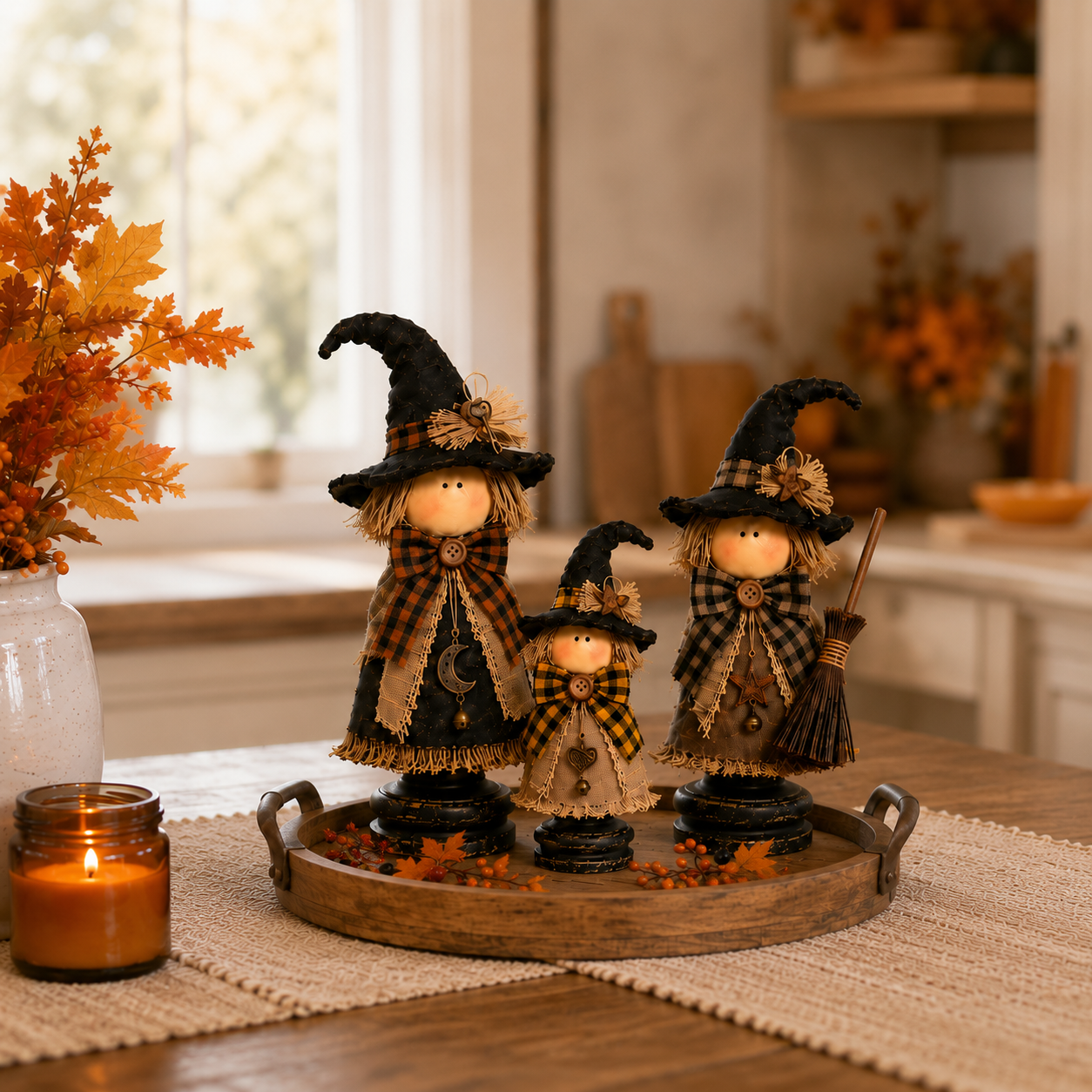 Vintage Rustic Witch Trio Tabletop Decor Set