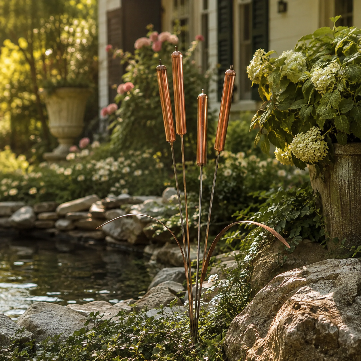 Vintage Copper Cattail Garden Stake