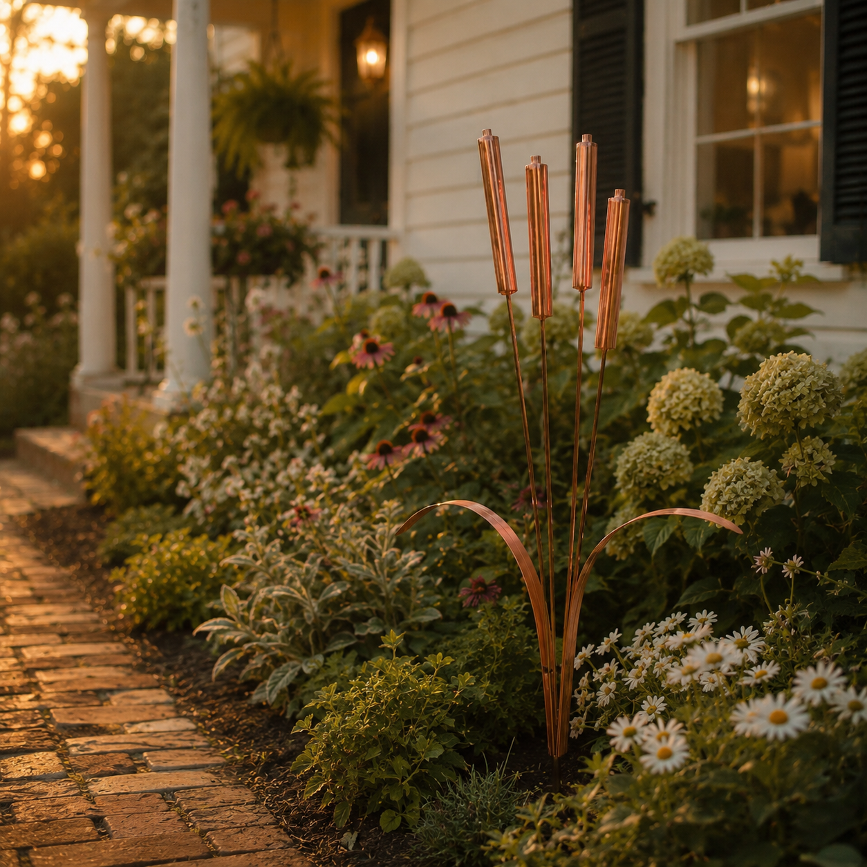 Vintage Copper Cattail Garden Stake