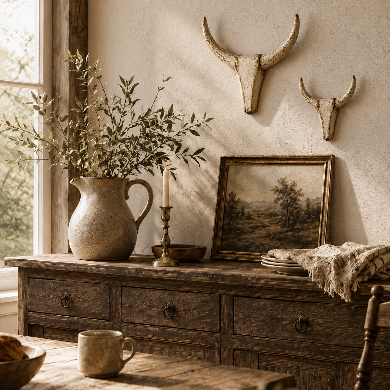 Set of 2 - Vintage Distressed Longhorn Wall Sculptures