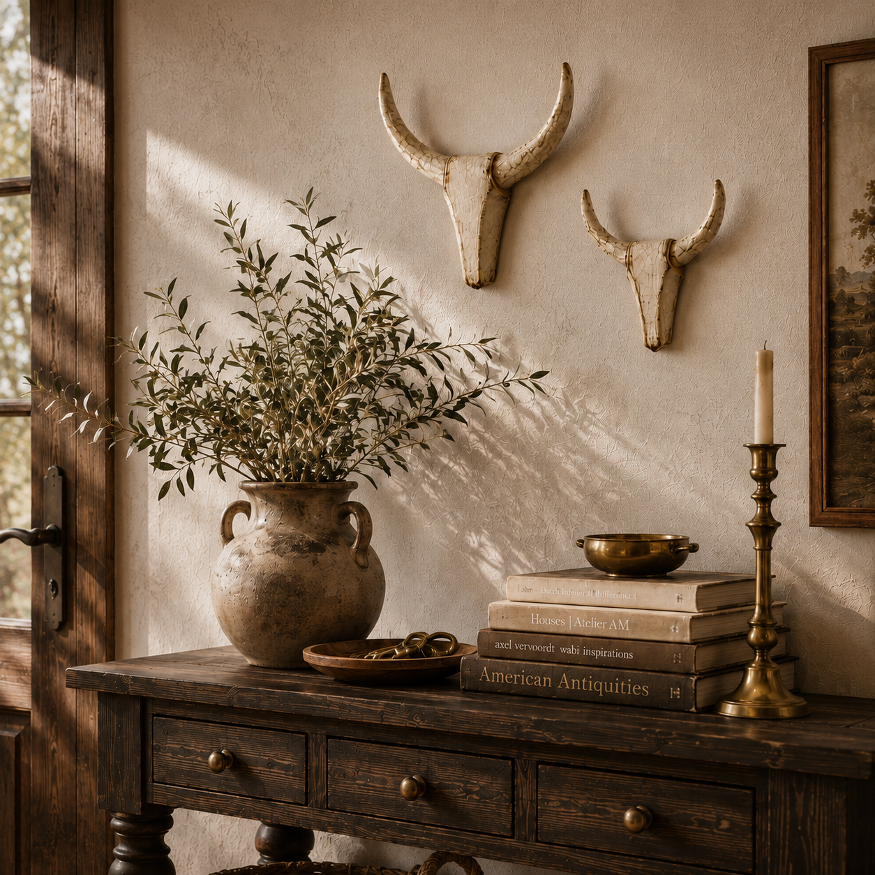 Set of 2 - Vintage Distressed Longhorn Wall Sculptures