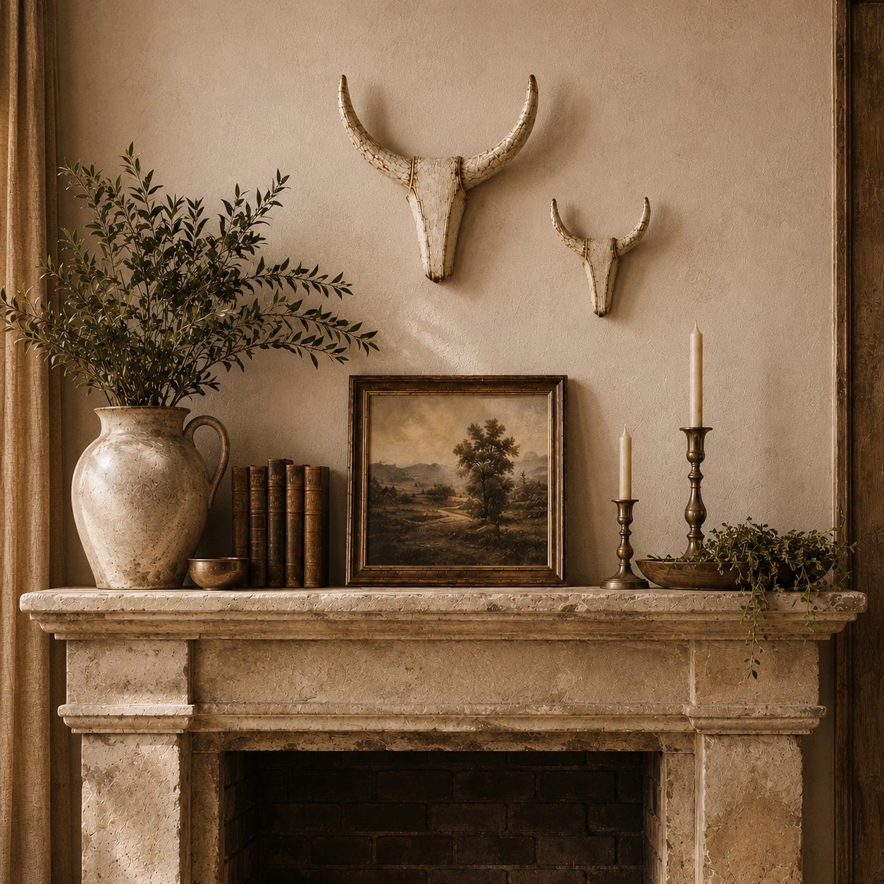 Set of 2 - Vintage Distressed Longhorn Wall Sculptures