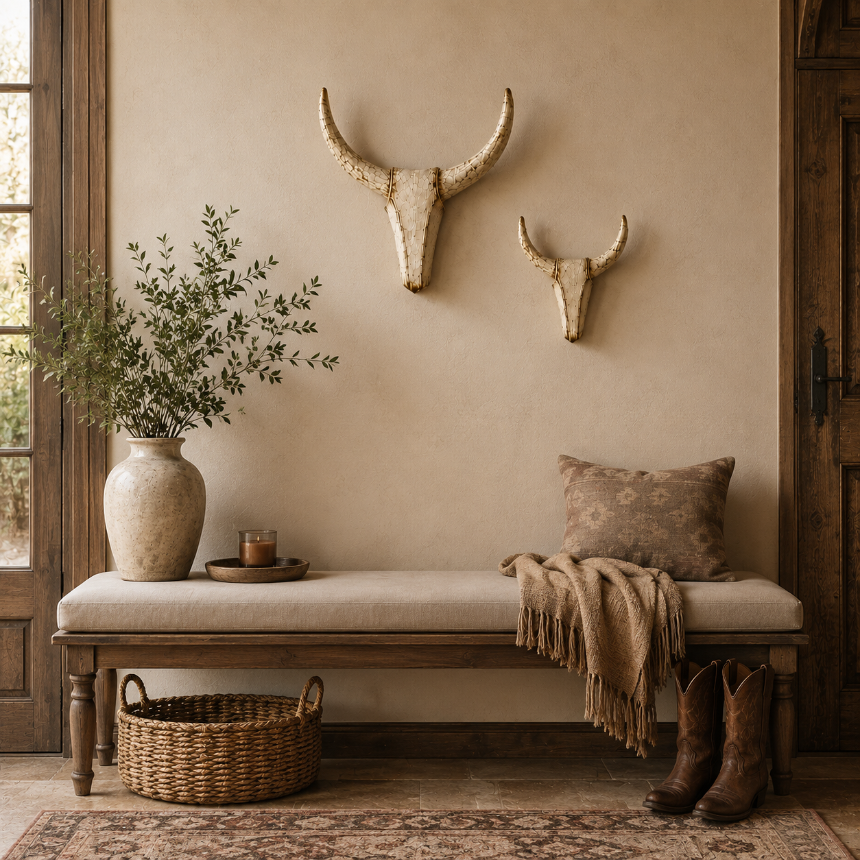 Set of 2 - Vintage Distressed Longhorn Wall Sculptures