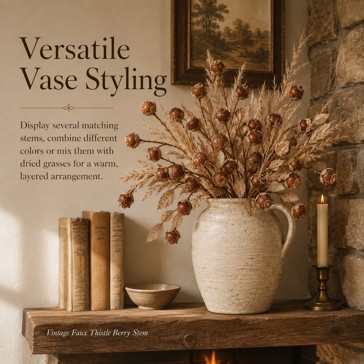2 pack Vintage Faux Thistle Berry Stem