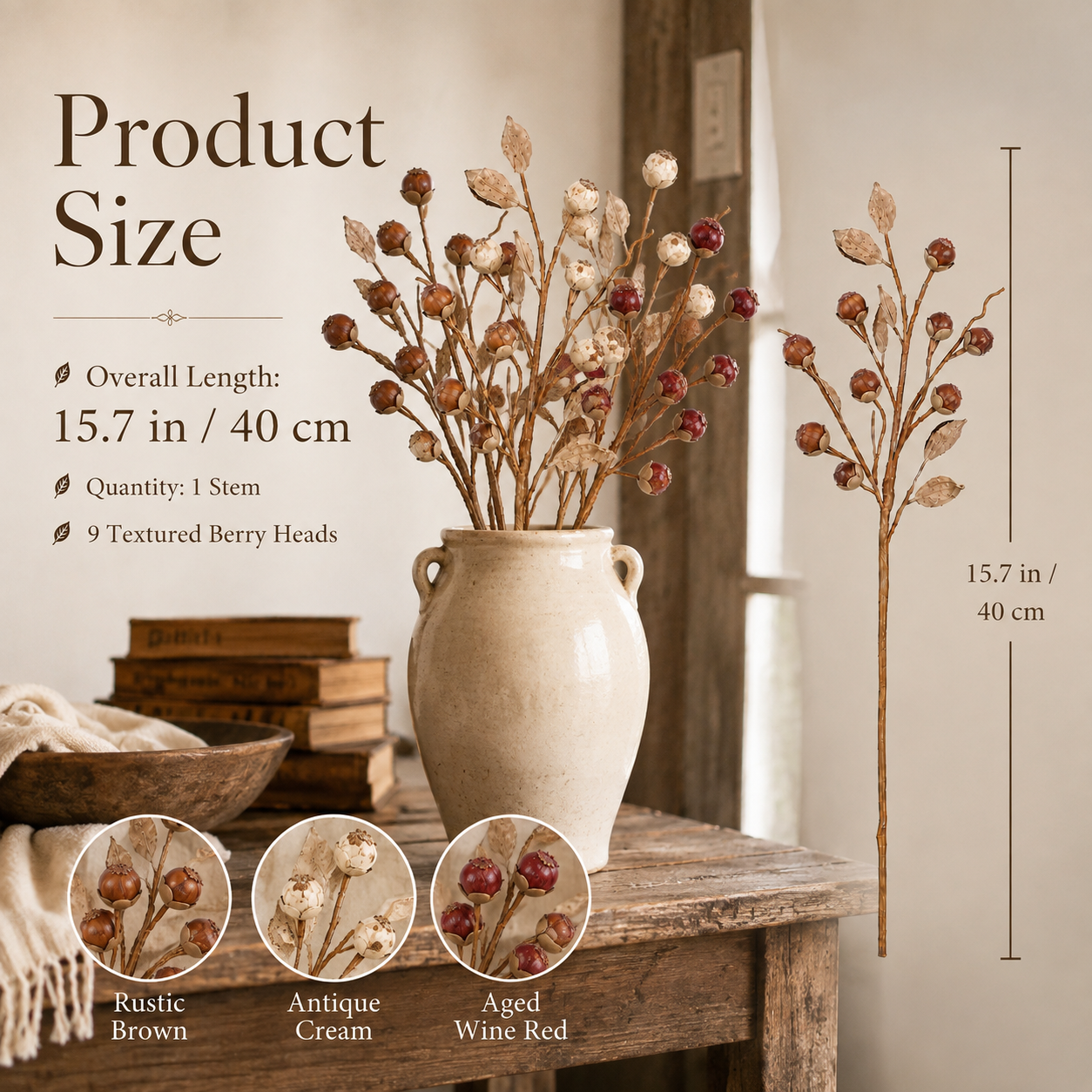 2 pack Vintage Faux Thistle Berry Stem