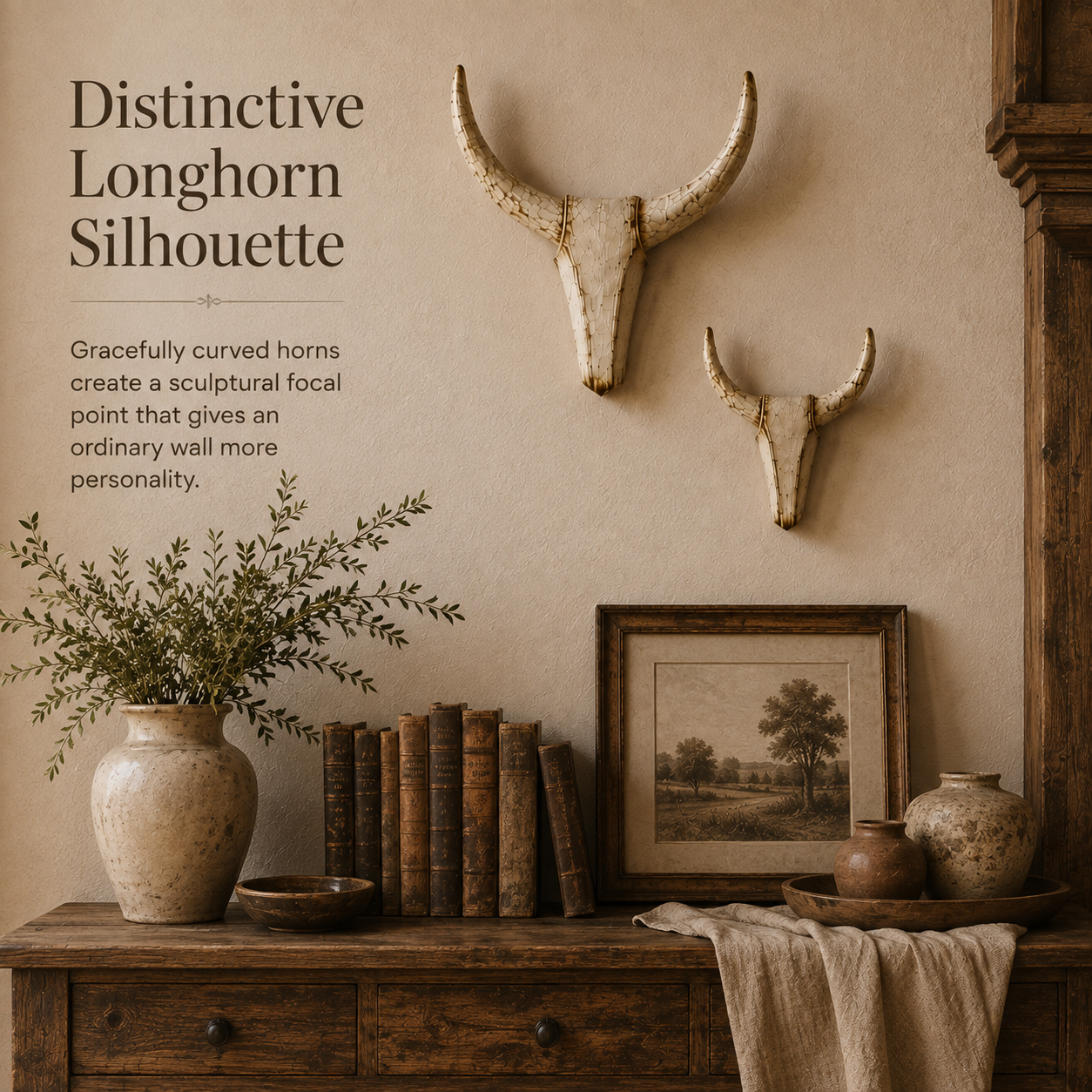 Vintage Distressed Longhorn Wall Sculptures