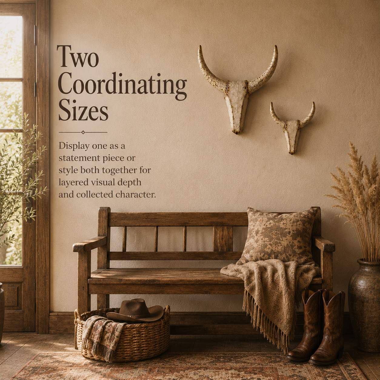 Vintage Distressed Longhorn Wall Sculptures