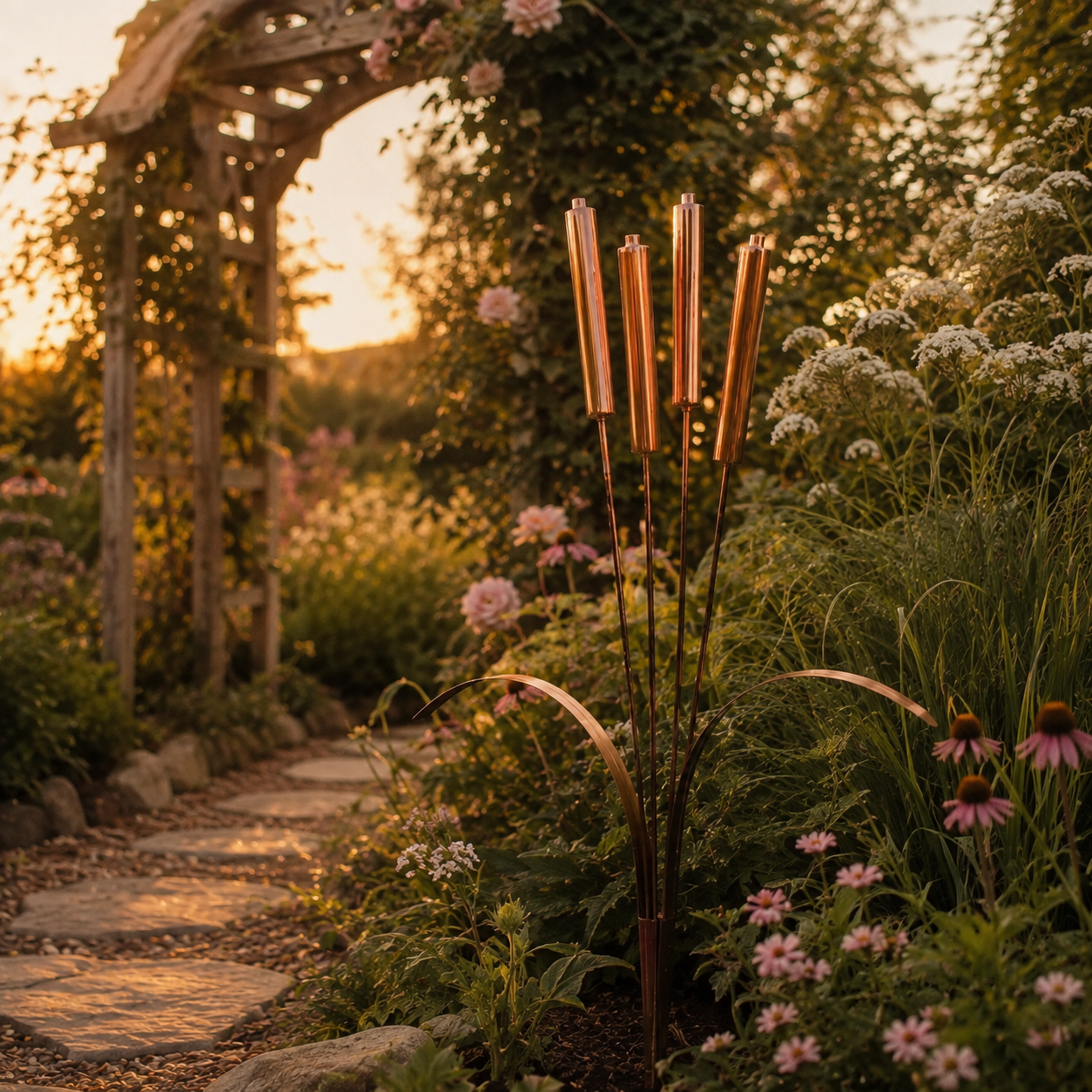 Vintage Copper Cattail Garden Stake
