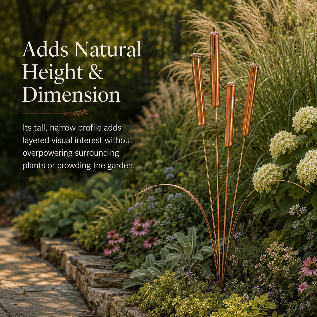 Vintage Copper Cattail Garden Stake