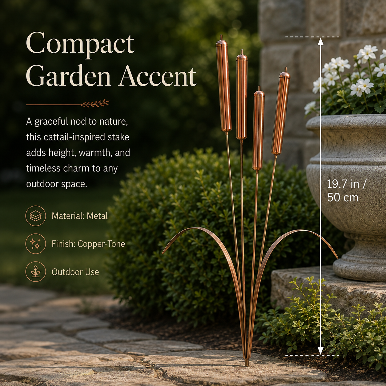 Vintage Copper Cattail Garden Stake