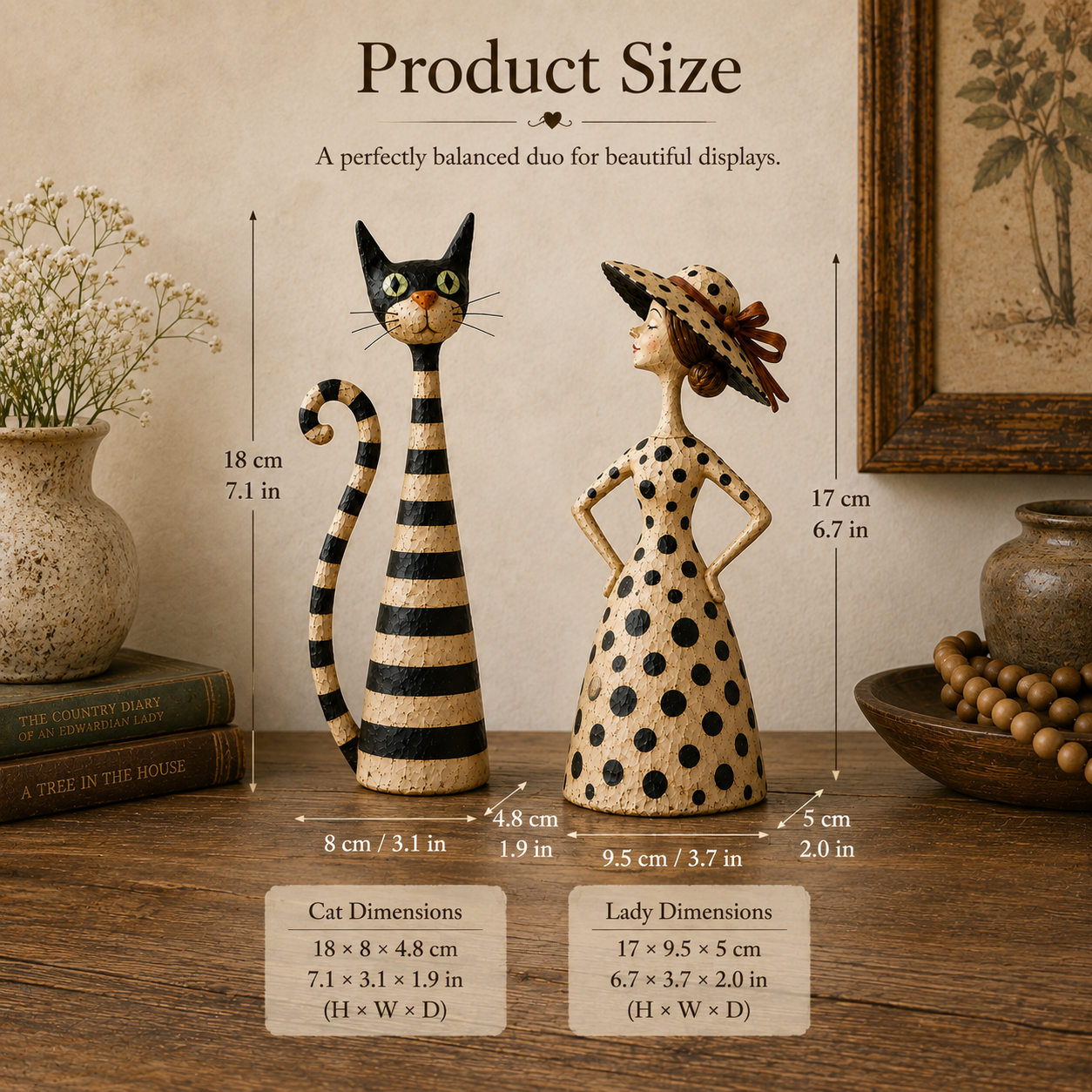 Vintage  Cat & Lady Sculptures