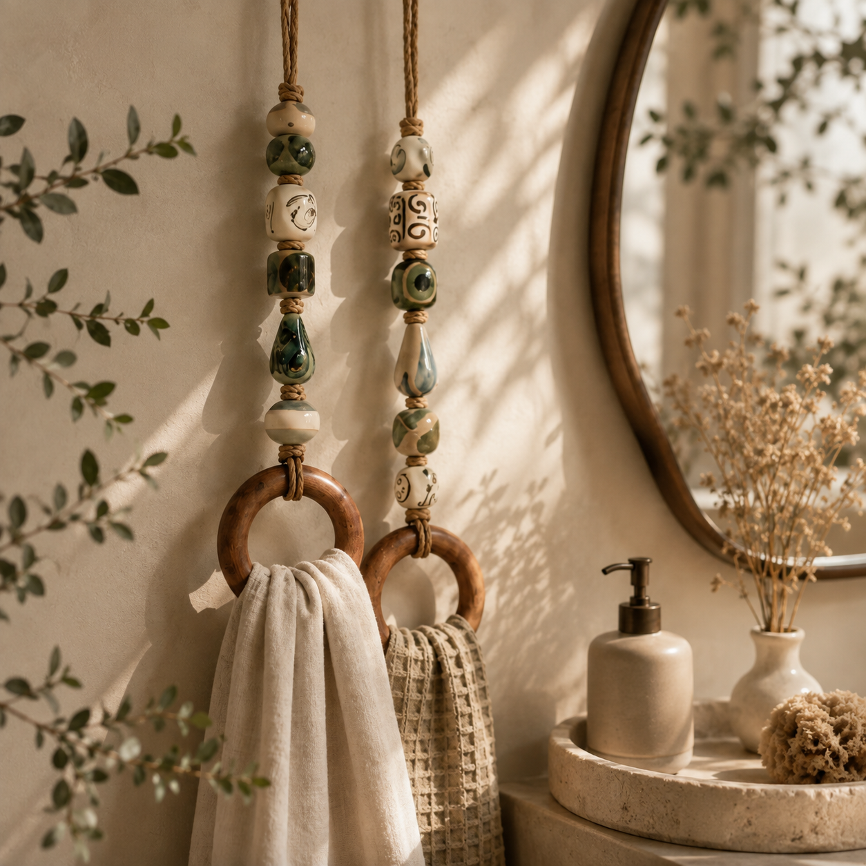  Vintage Ceramic Bead Hanging Towel Ring