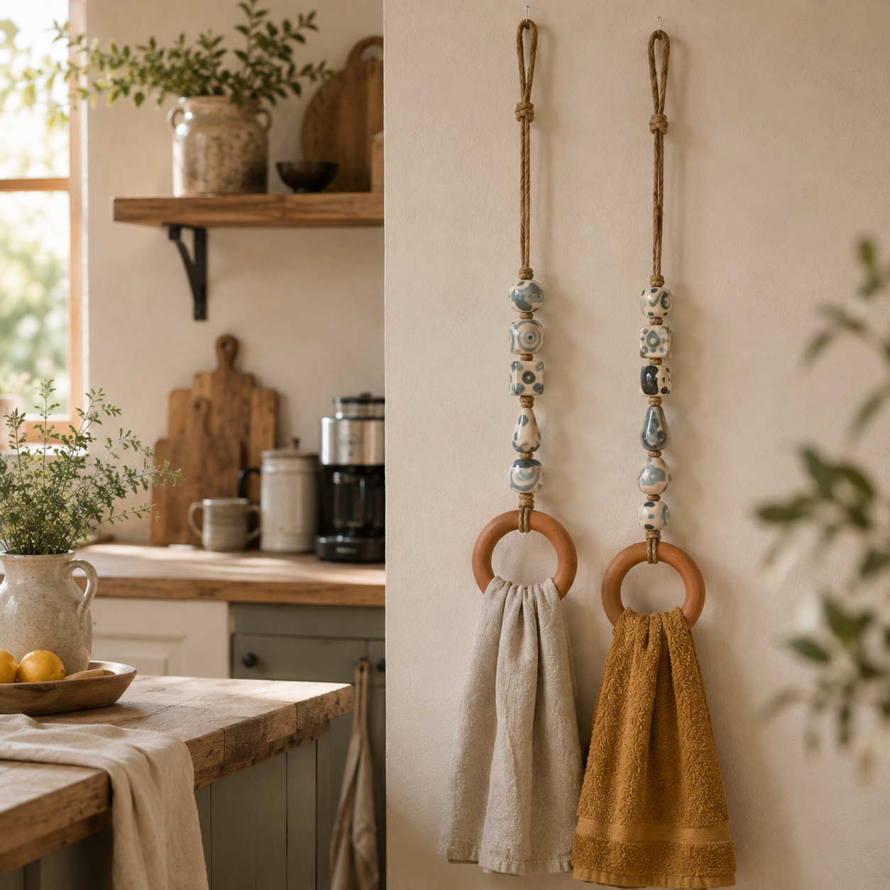  Vintage Ceramic Bead Hanging Towel Ring