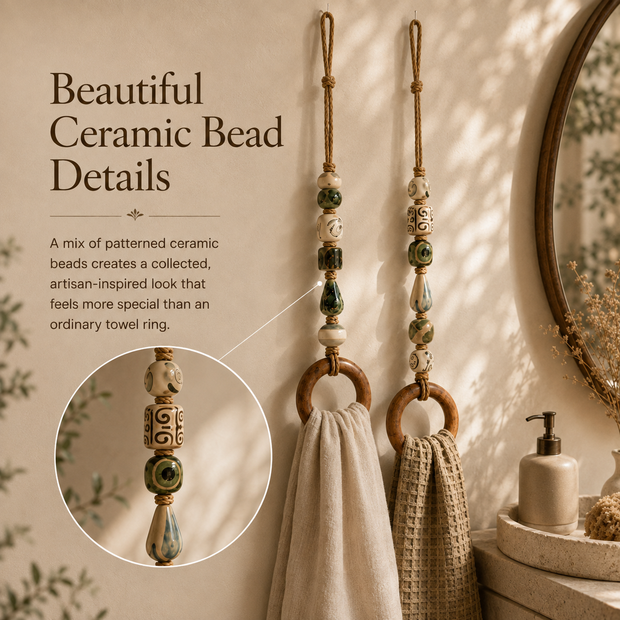  Vintage Ceramic Bead Hanging Towel Ring