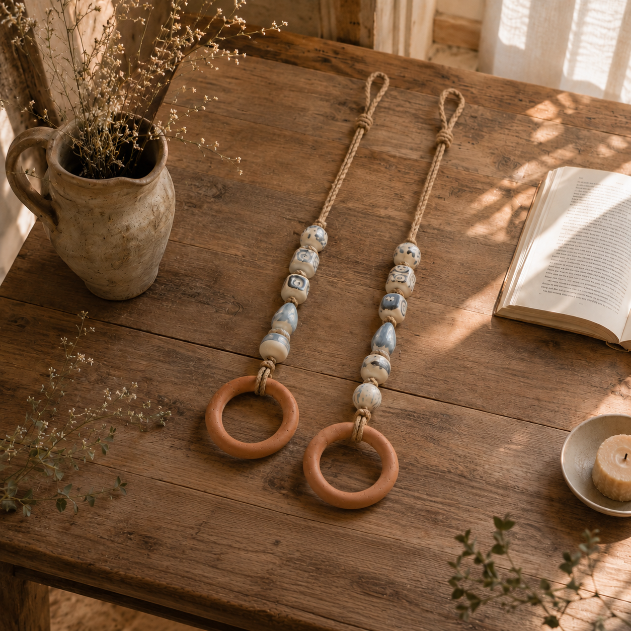  Vintage Ceramic Bead Hanging Towel Ring
