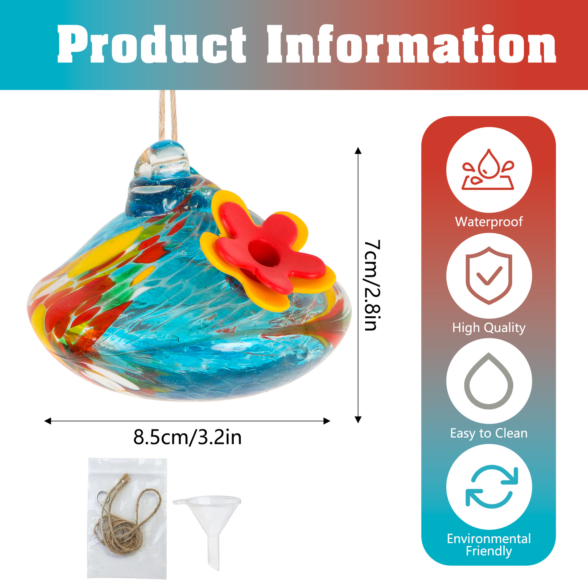 Hand-Blown Glass Hummingbird Feeder