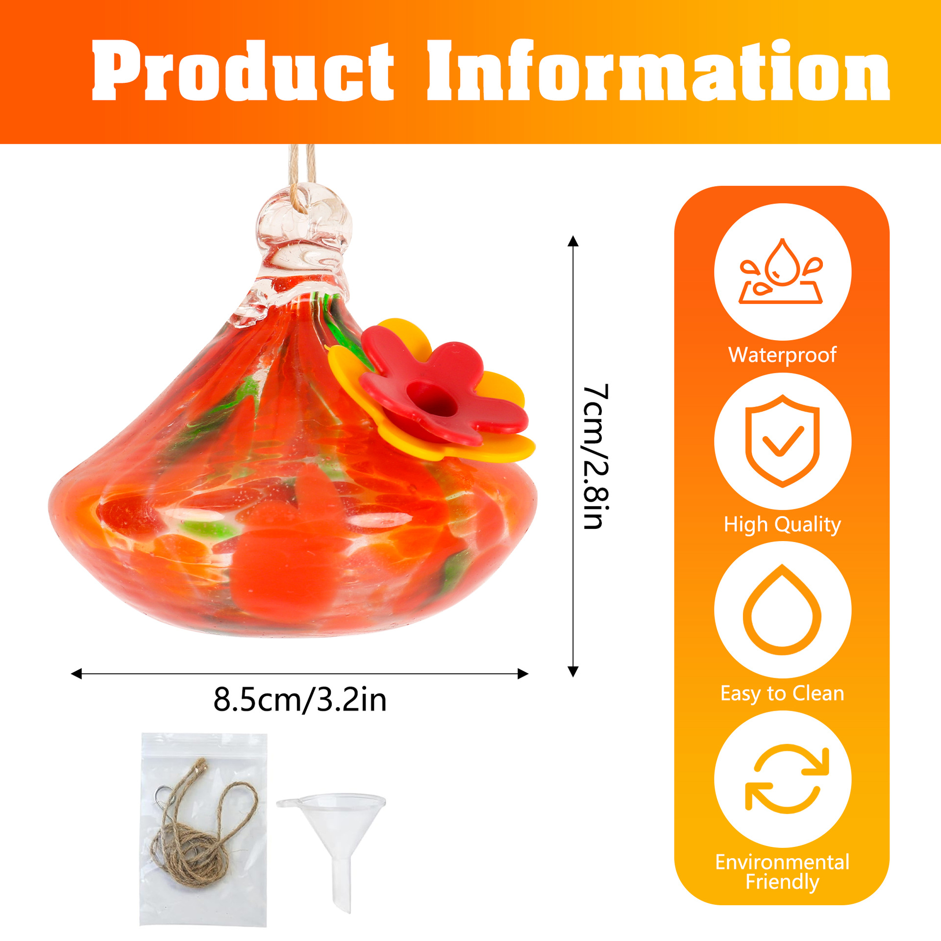 Hand-Blown Glass Hummingbird Feeder