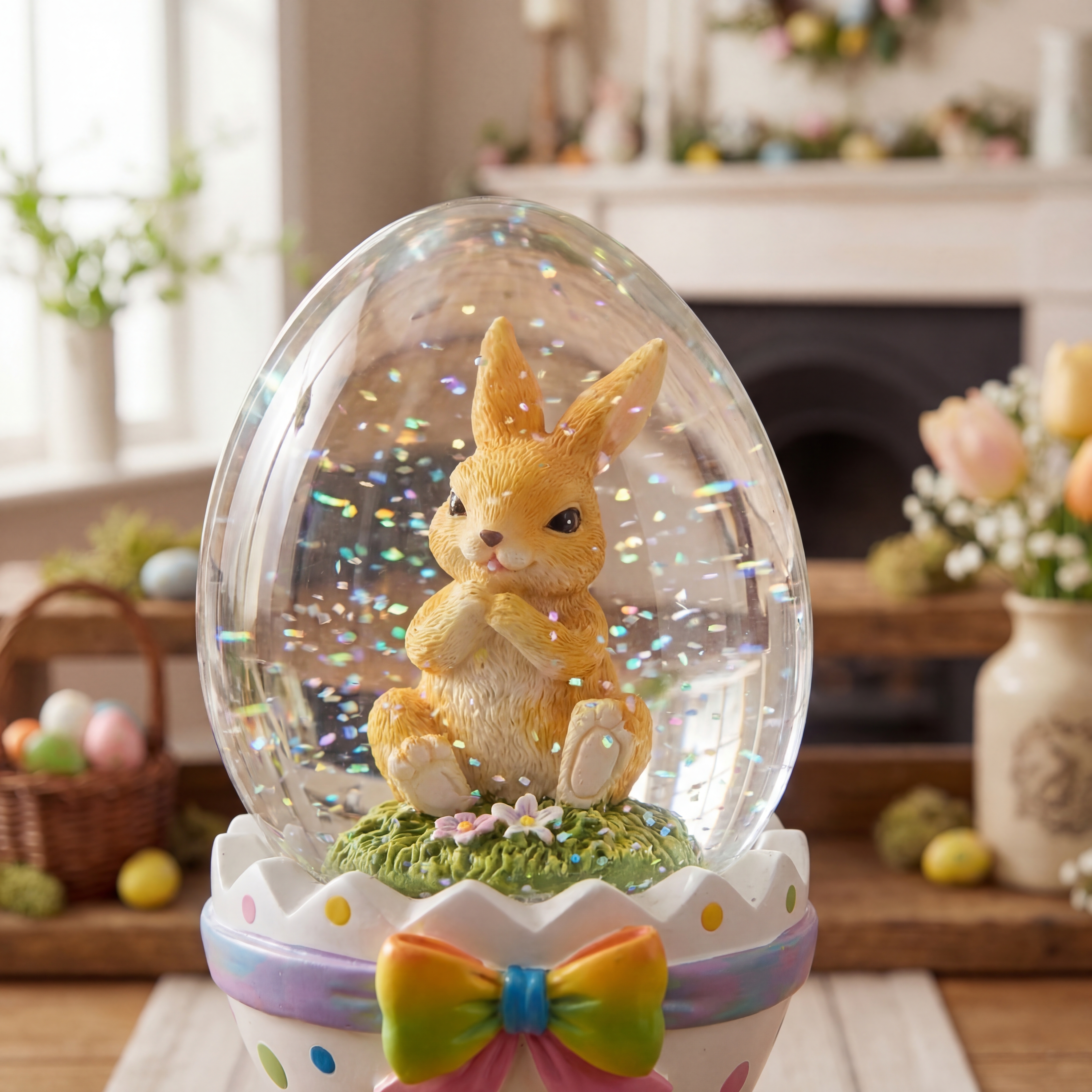 Easter Bunny Egg Glass Snow Globe Decor