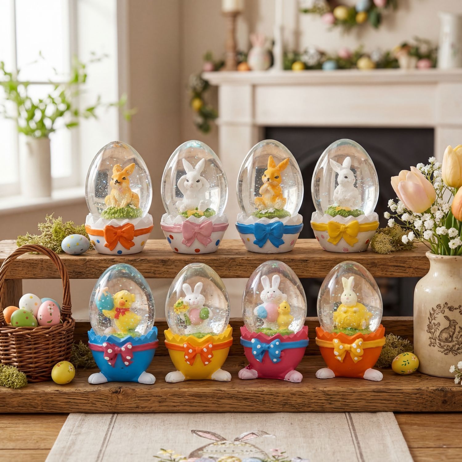 Easter Bunny Egg Glass Snow Globe Decor