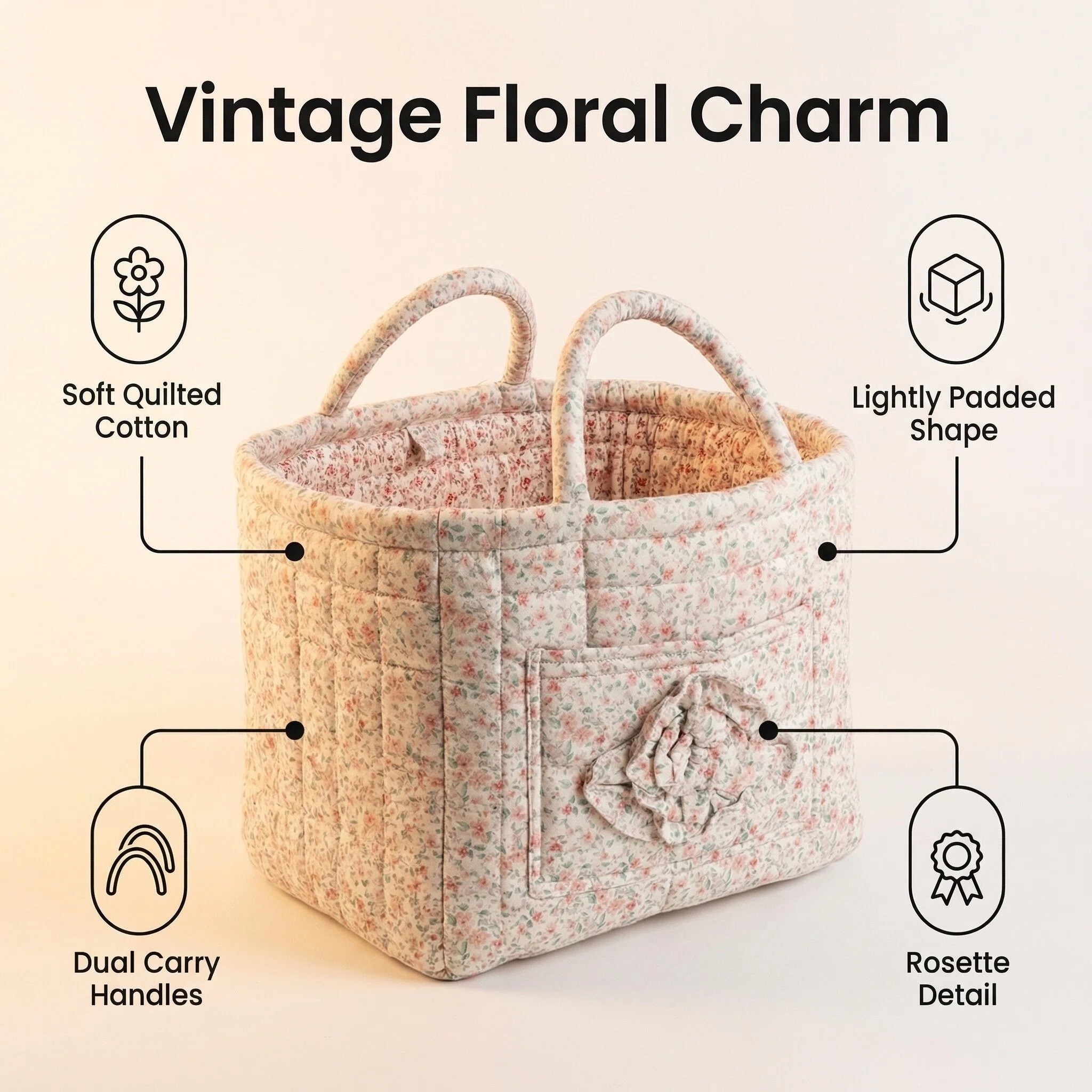 Floral Quilted Cotton Storage Basket