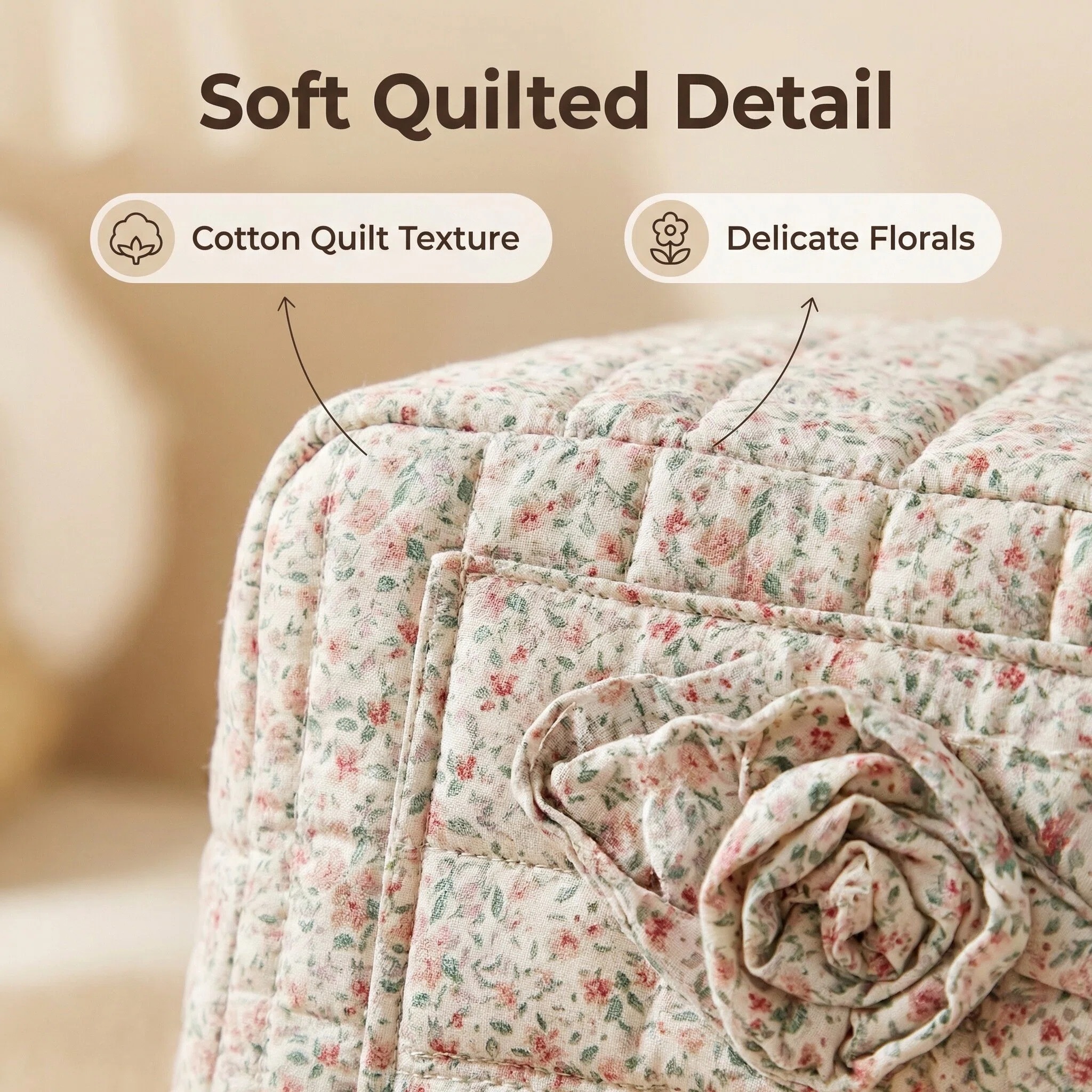 Floral Quilted Cotton Storage Basket