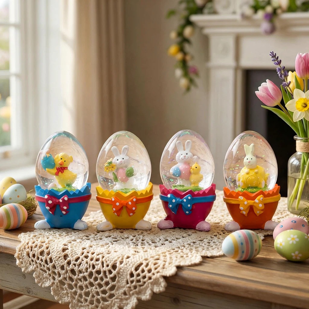 Easter Bunny Egg Glass Snow Globe Decor
