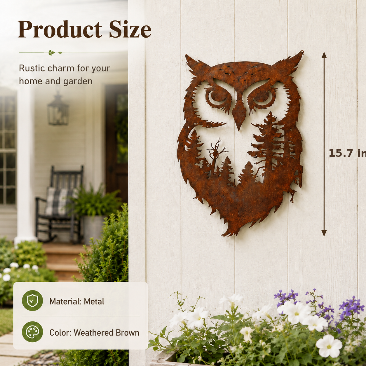 Rustic Owl Metal Wall Art Outdoor Decor