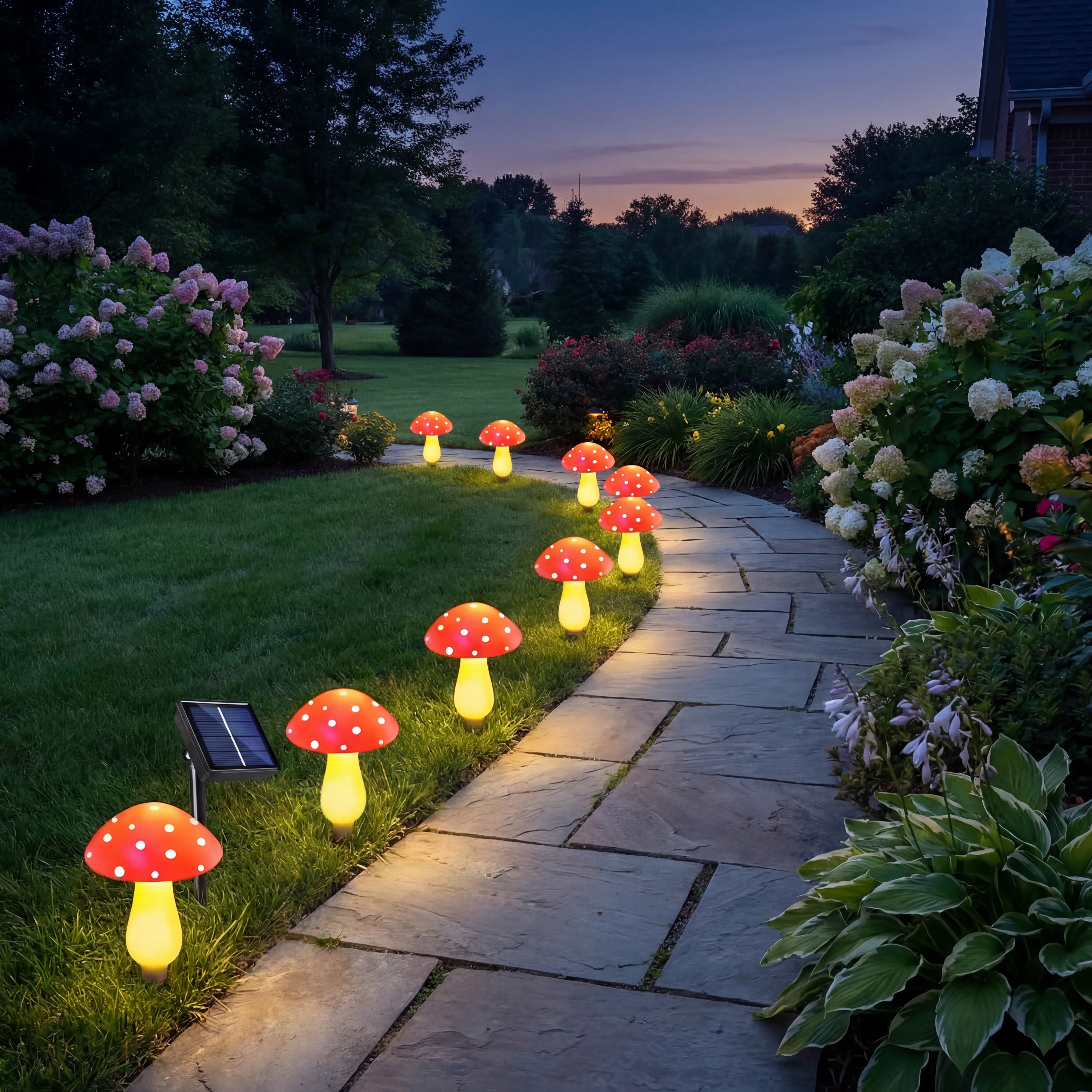 Solar Mushroom String Lights for Lawn – Pathway Lights (Set of 8)