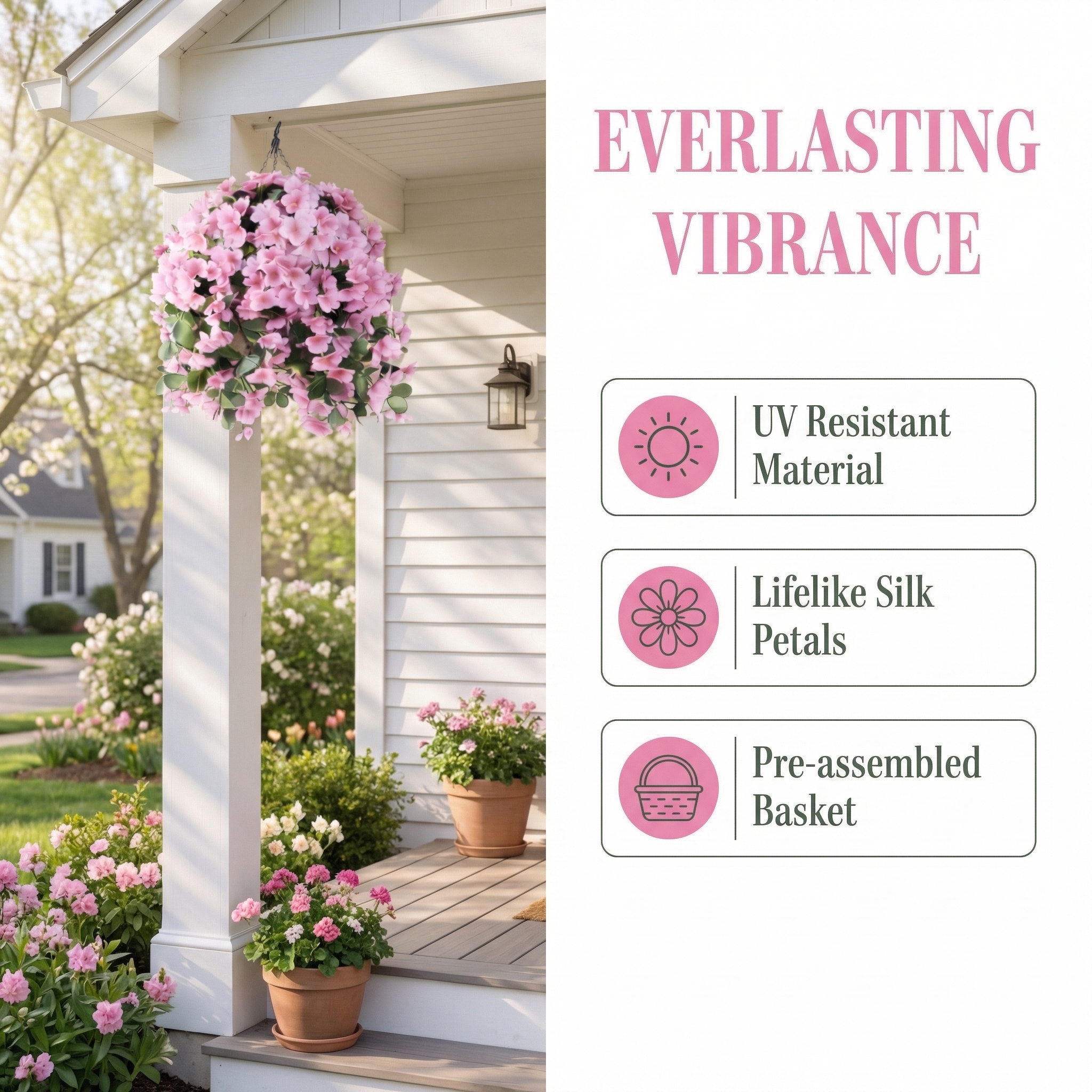 Artificial Begonia Hanging Basket for Porch & Garden (UV-Resistant)