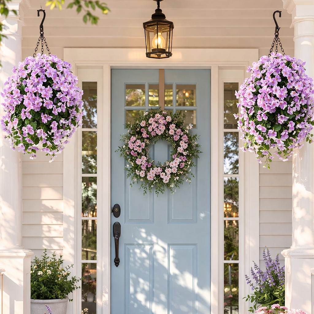 Artificial Begonia Hanging Basket for Porch & Garden (UV-Resistant)