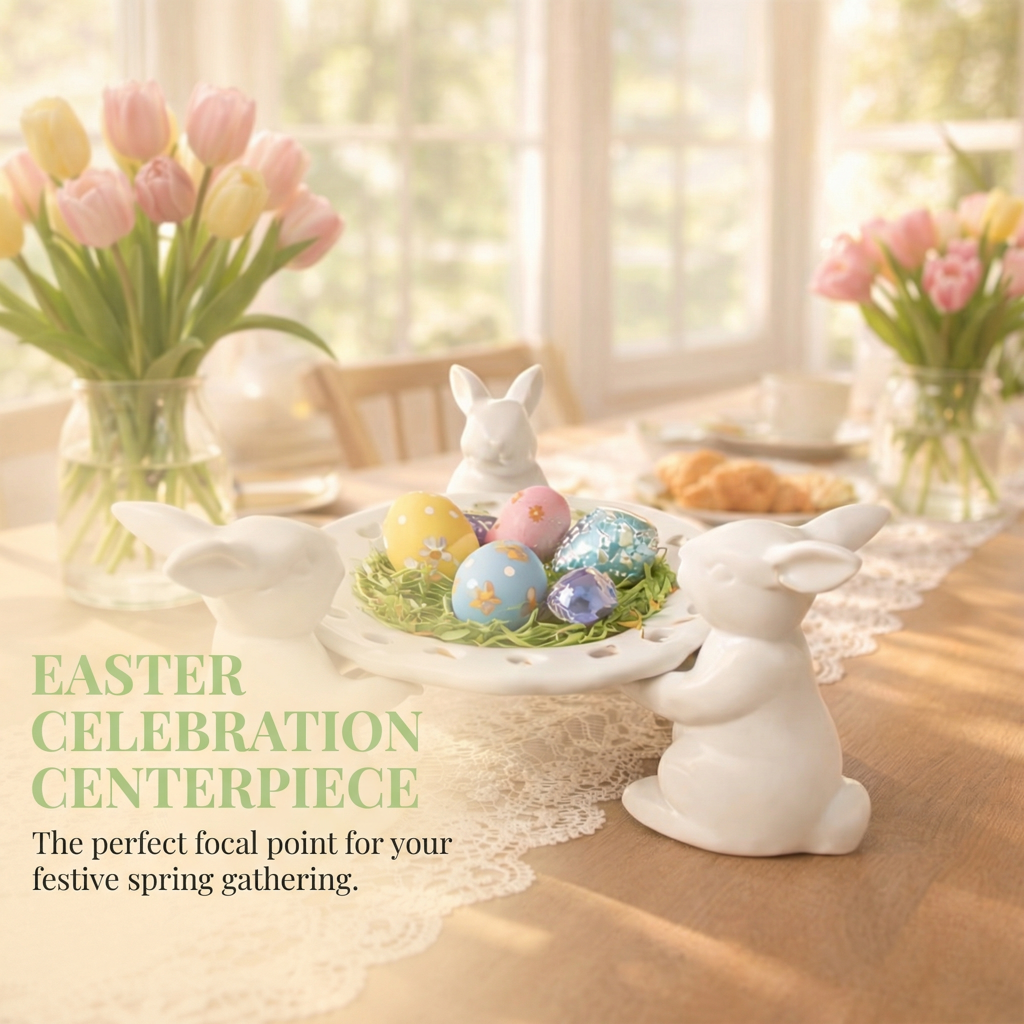 Easter Bunny Tray Centerpiece for Dining Table Decor