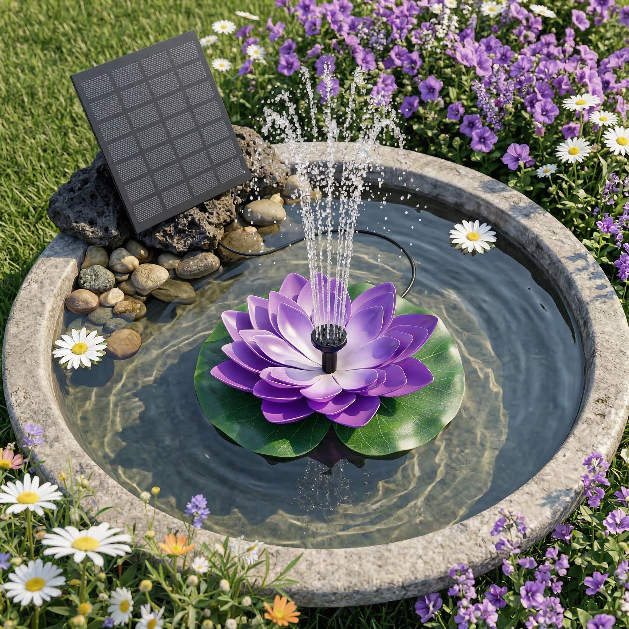 Solar Lotus Bird Bath Fountain