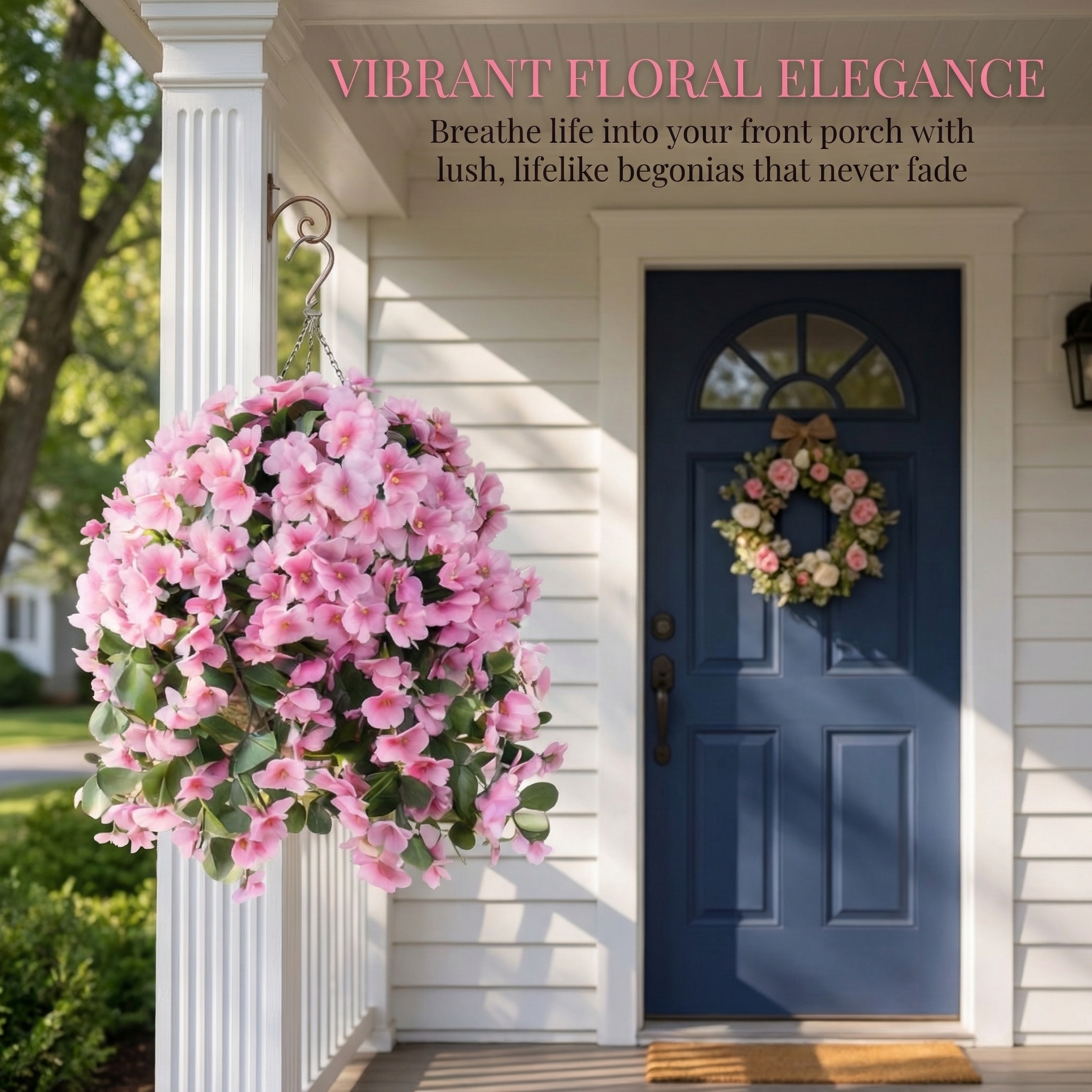 Artificial Begonia Hanging Basket for Porch & Garden (UV-Resistant)