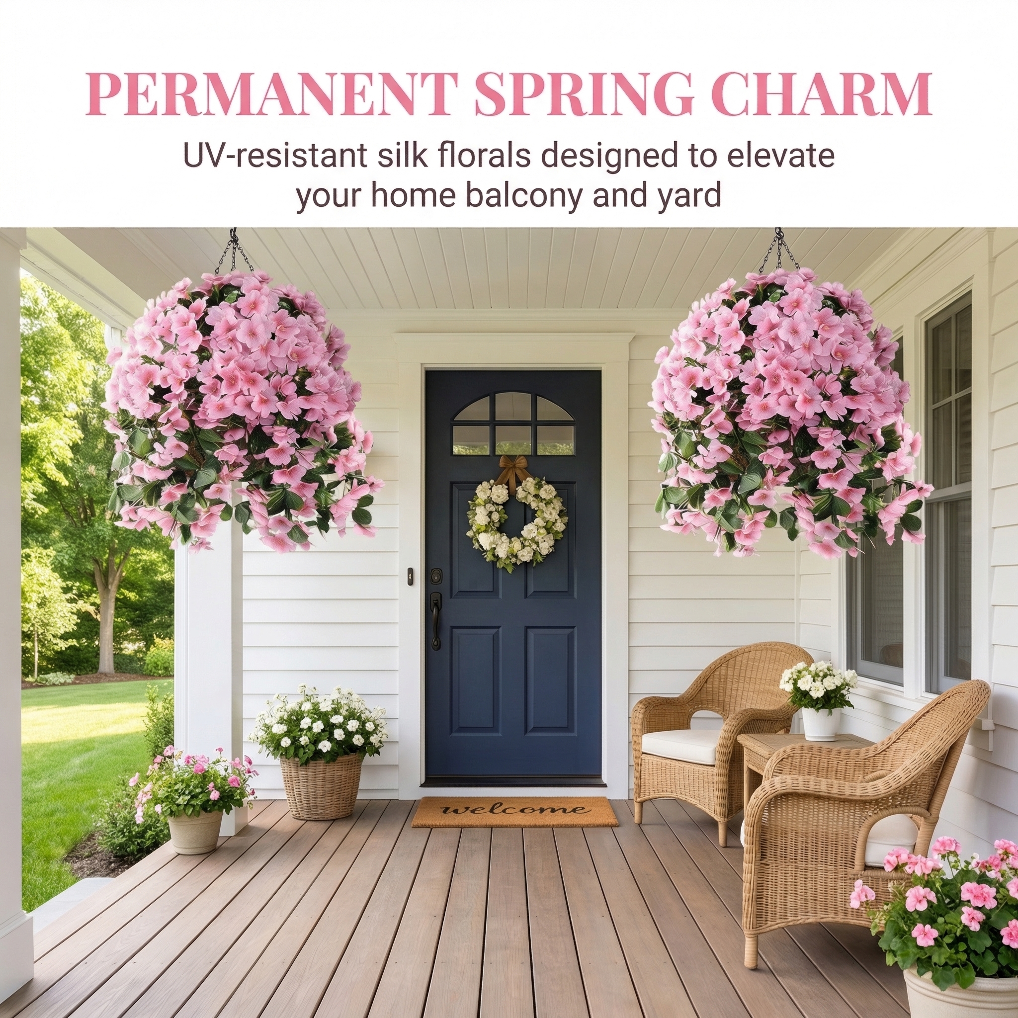 Artificial Begonia Hanging Basket for Porch & Garden (UV-Resistant)