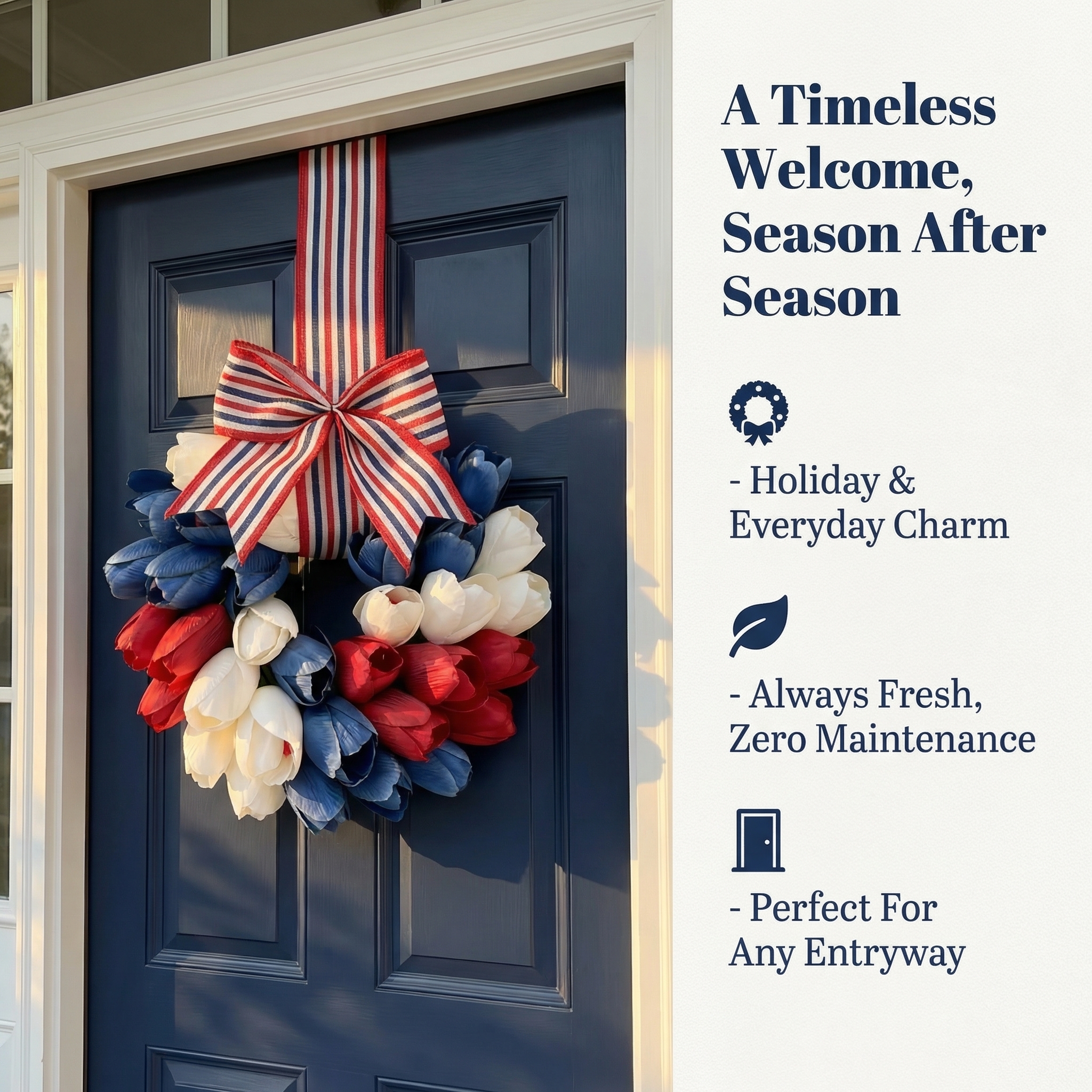 Patriotic Tulip Wreath with Striped Bow