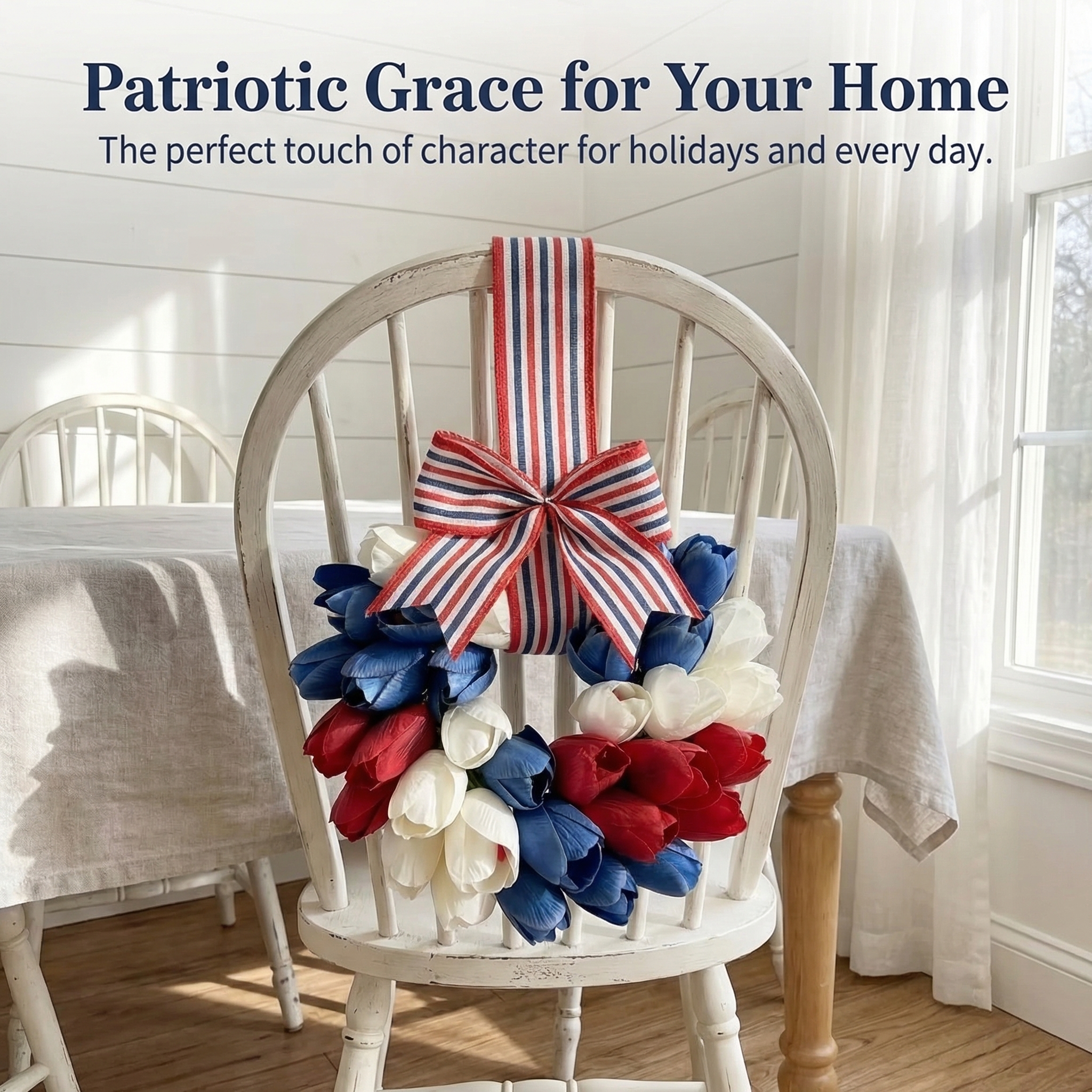 Patriotic Tulip Wreath with Striped Bow