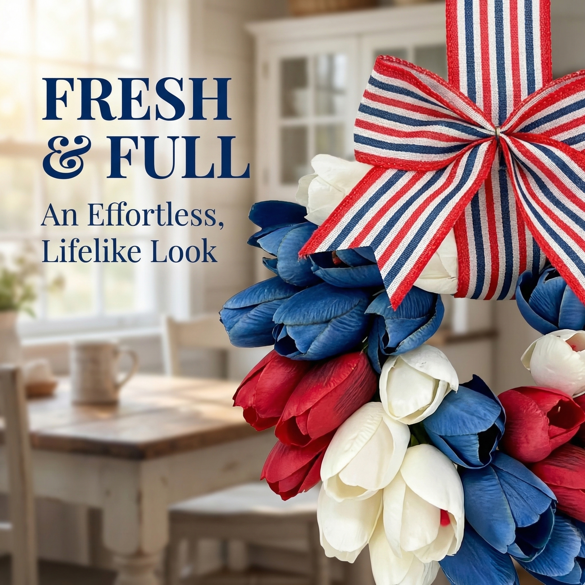 Patriotic Tulip Wreath with Striped Bow