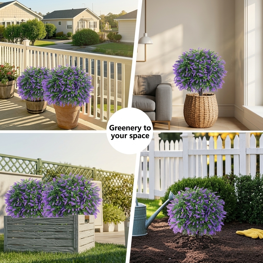 Artificial Lavender Topiary Ball Trees with Ground Spike