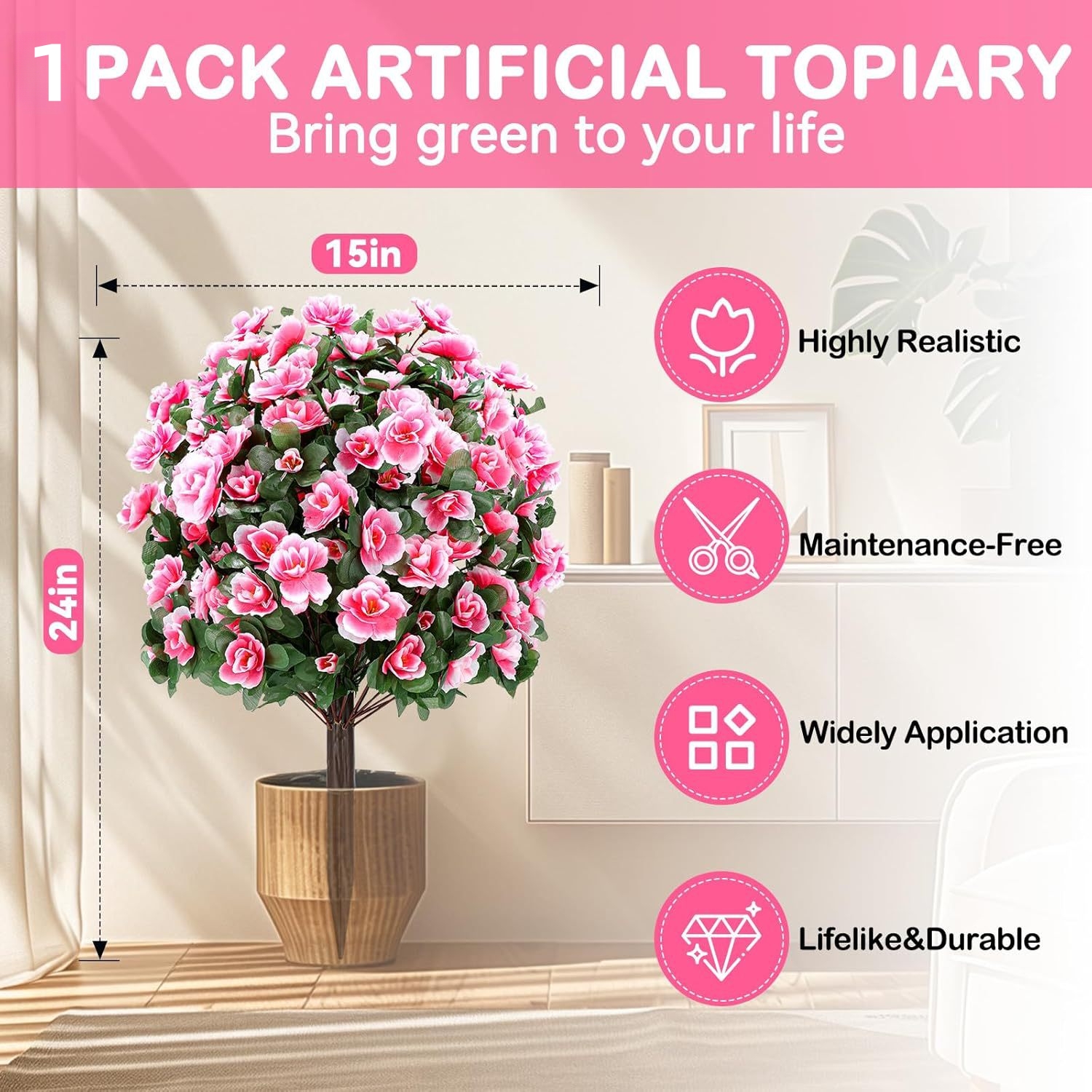Pink Artificial Azalea Flower Ball with Ground Stake