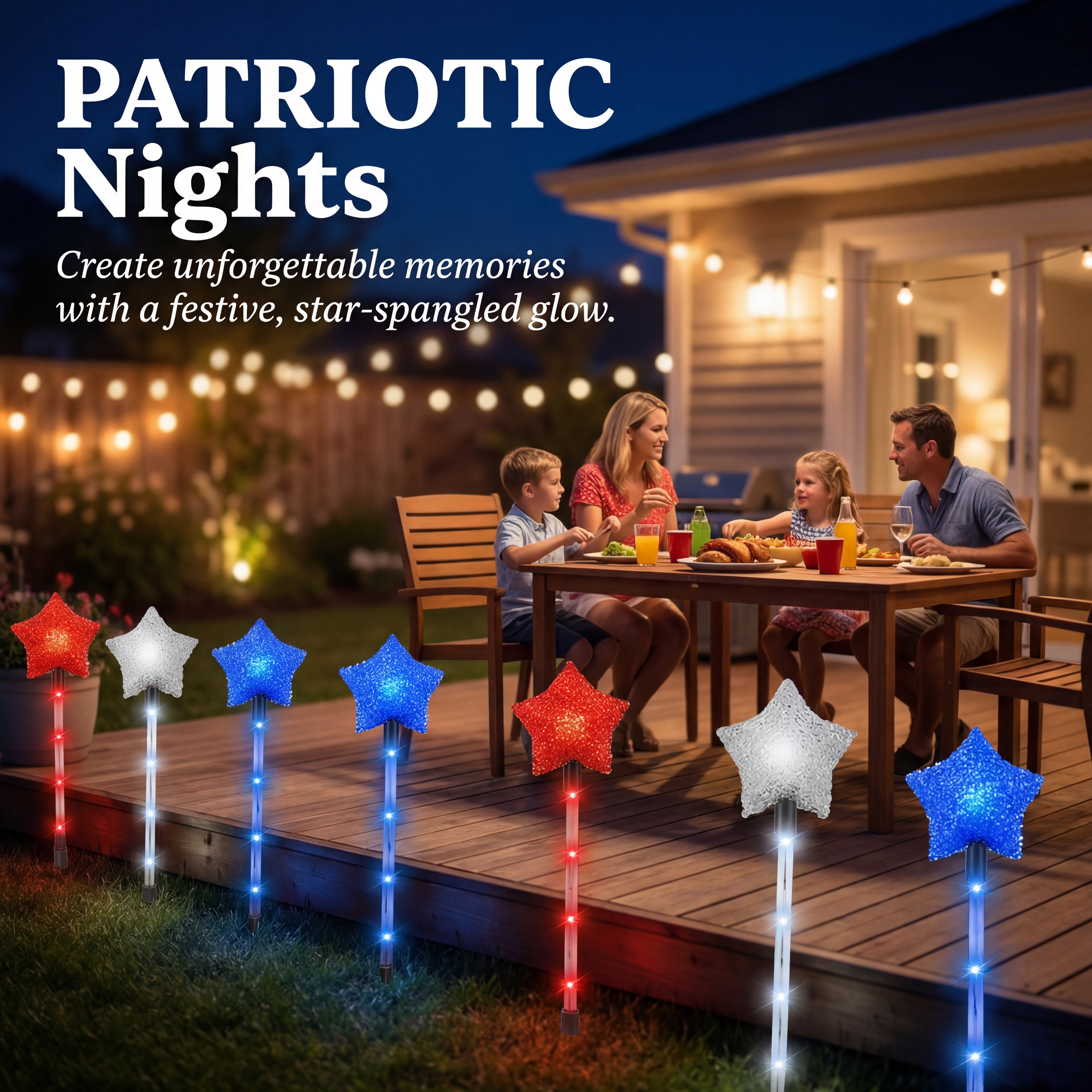 Solar Patriotic Star Stake Lights for Yard & Garden, Set of 9