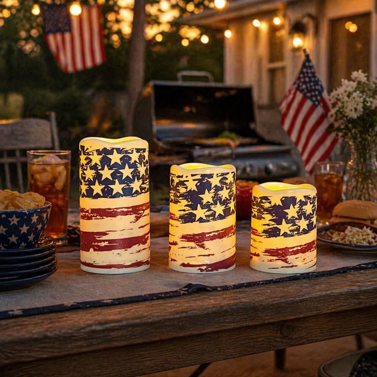 3pcs + 1 Remote Control - Flameless Independence Day Candles