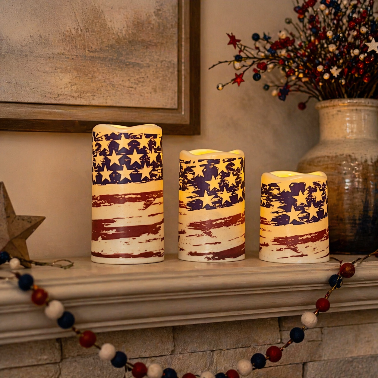 3pcs + 1 Remote Control - Flameless Independence Day Candles