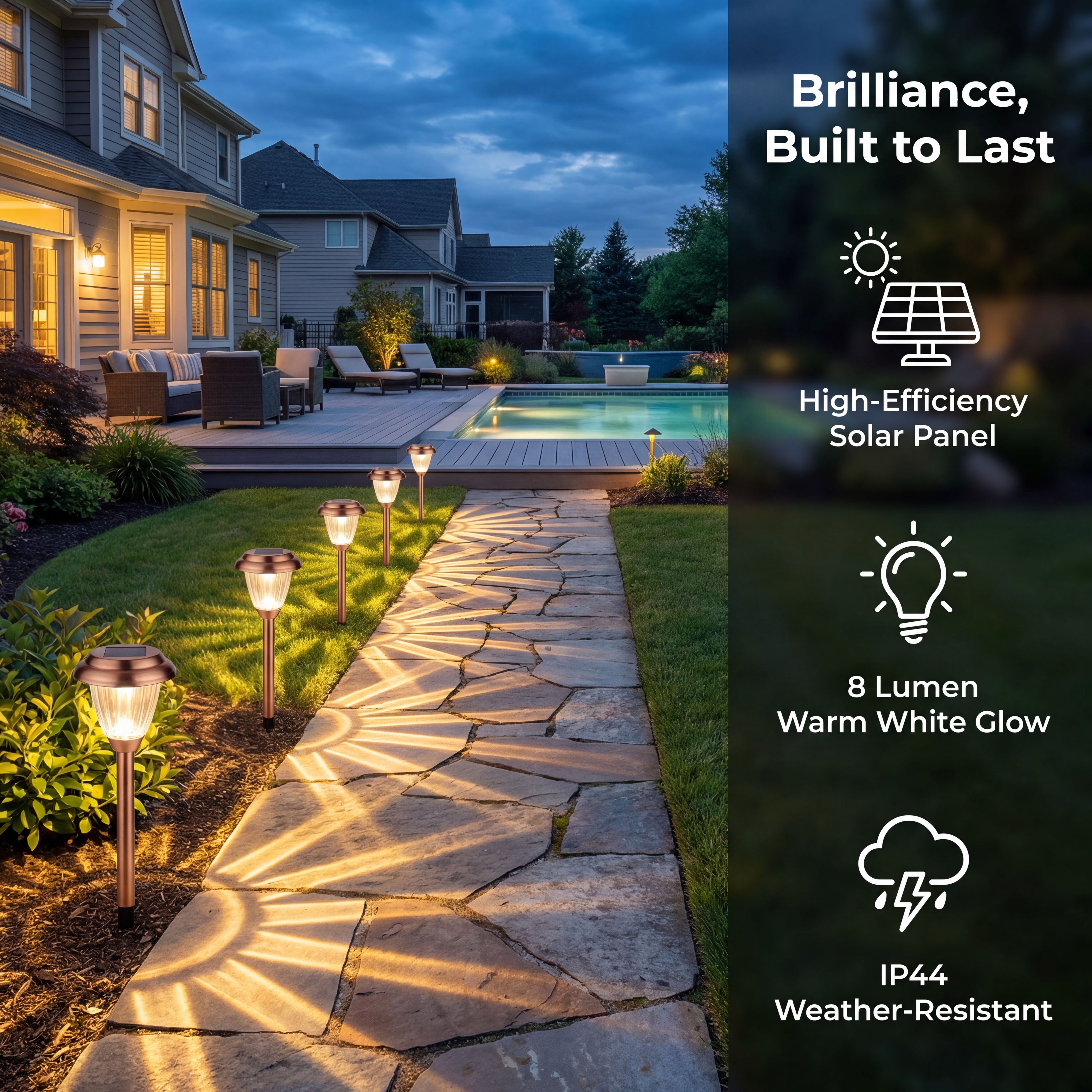 Solar Pathway Lights with Warm Sun Star Glow