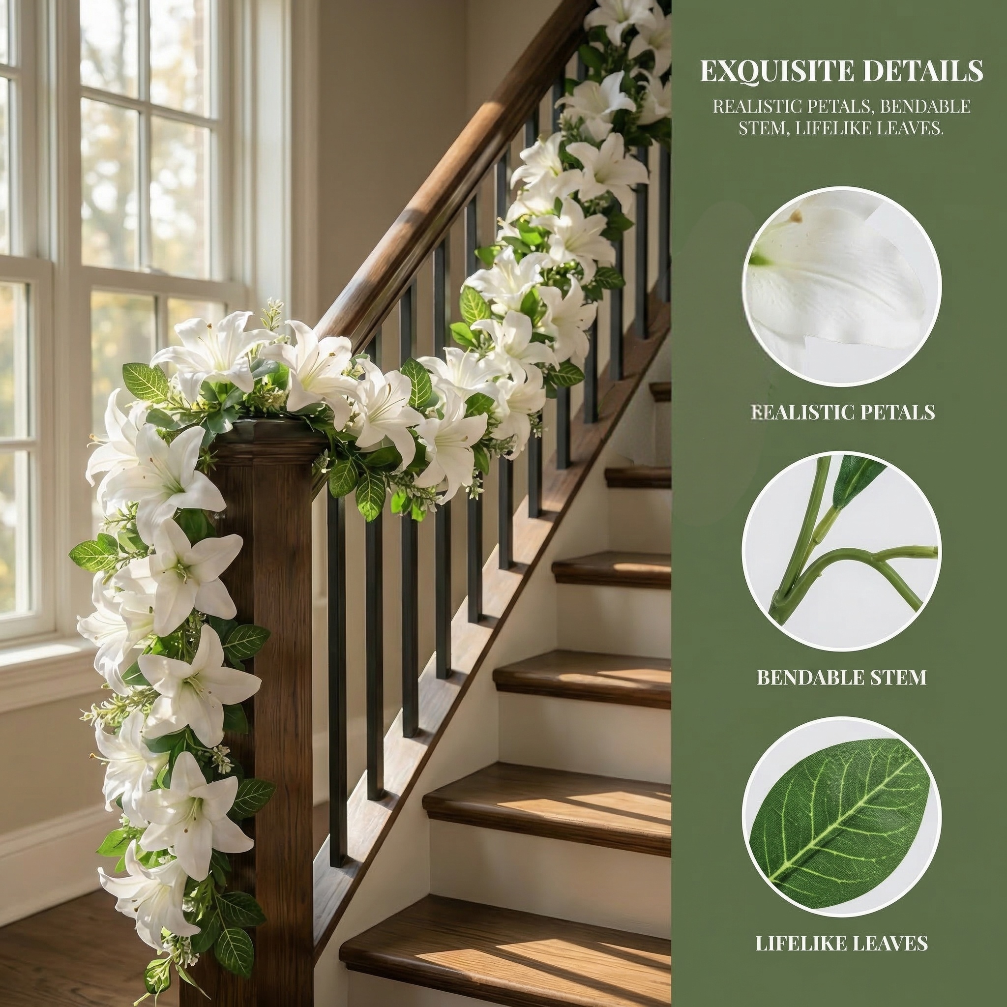 Full Bloom Artificial White Lily Garland with Lush Greenery