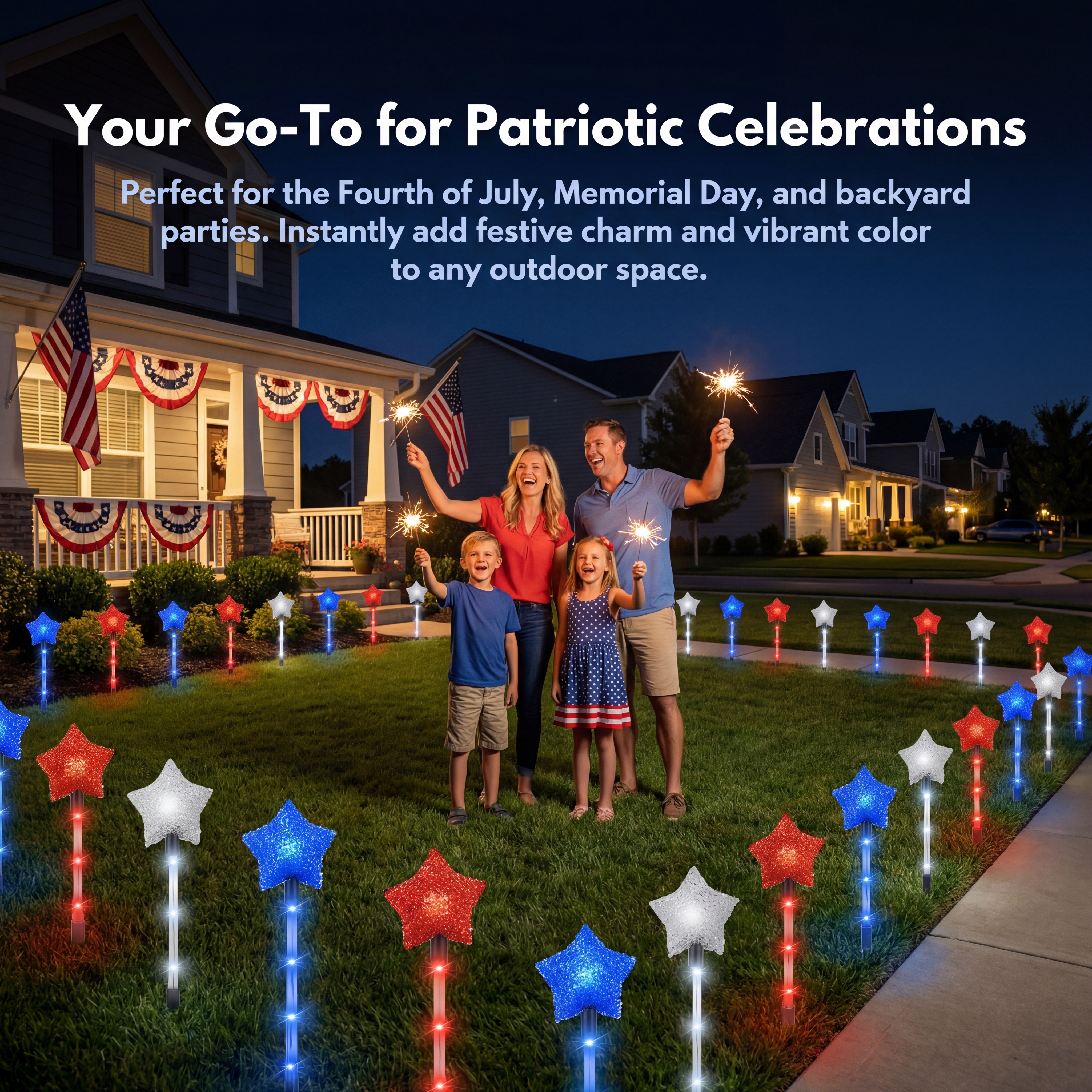 Solar Patriotic Star Stake Lights for Yard & Garden, Set of 9