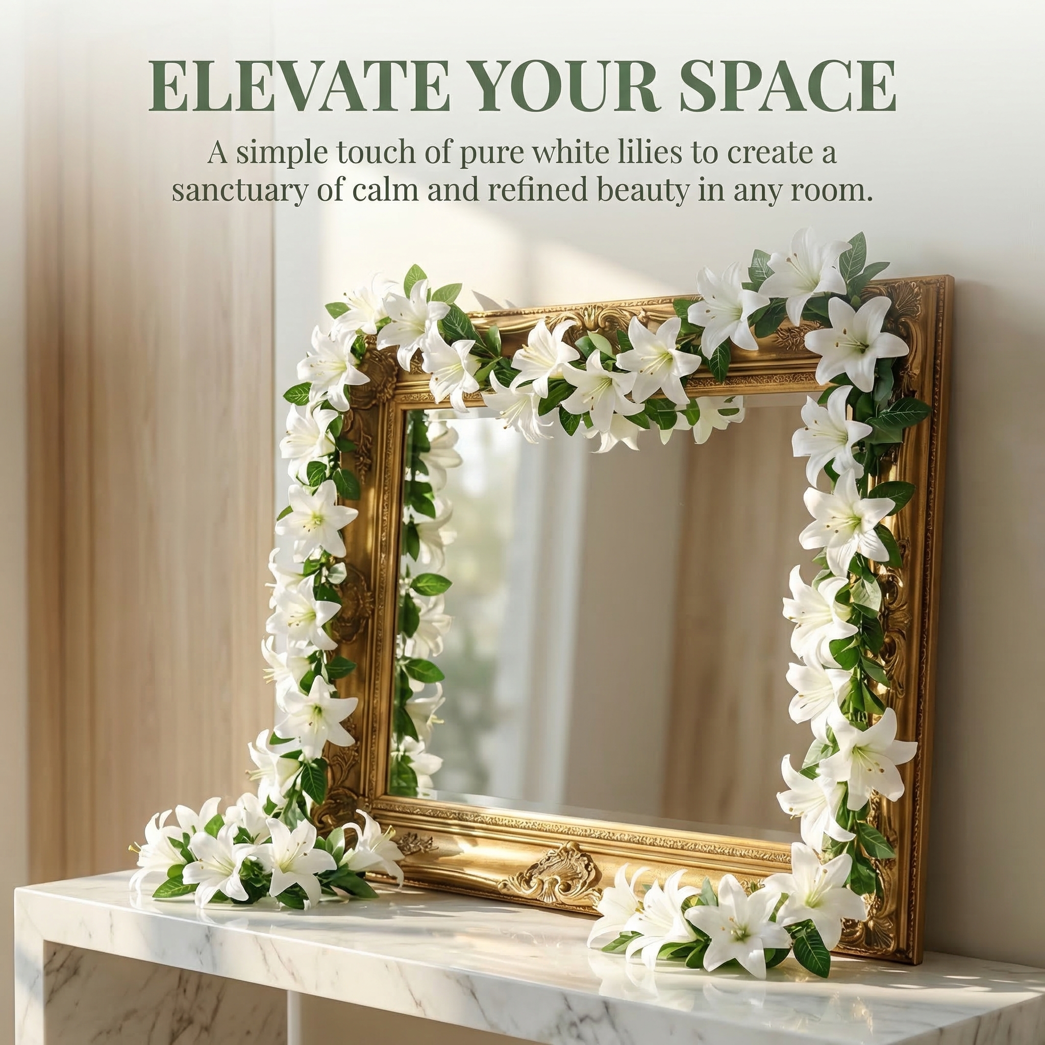 Full Bloom Artificial White Lily Garland with Lush Greenery