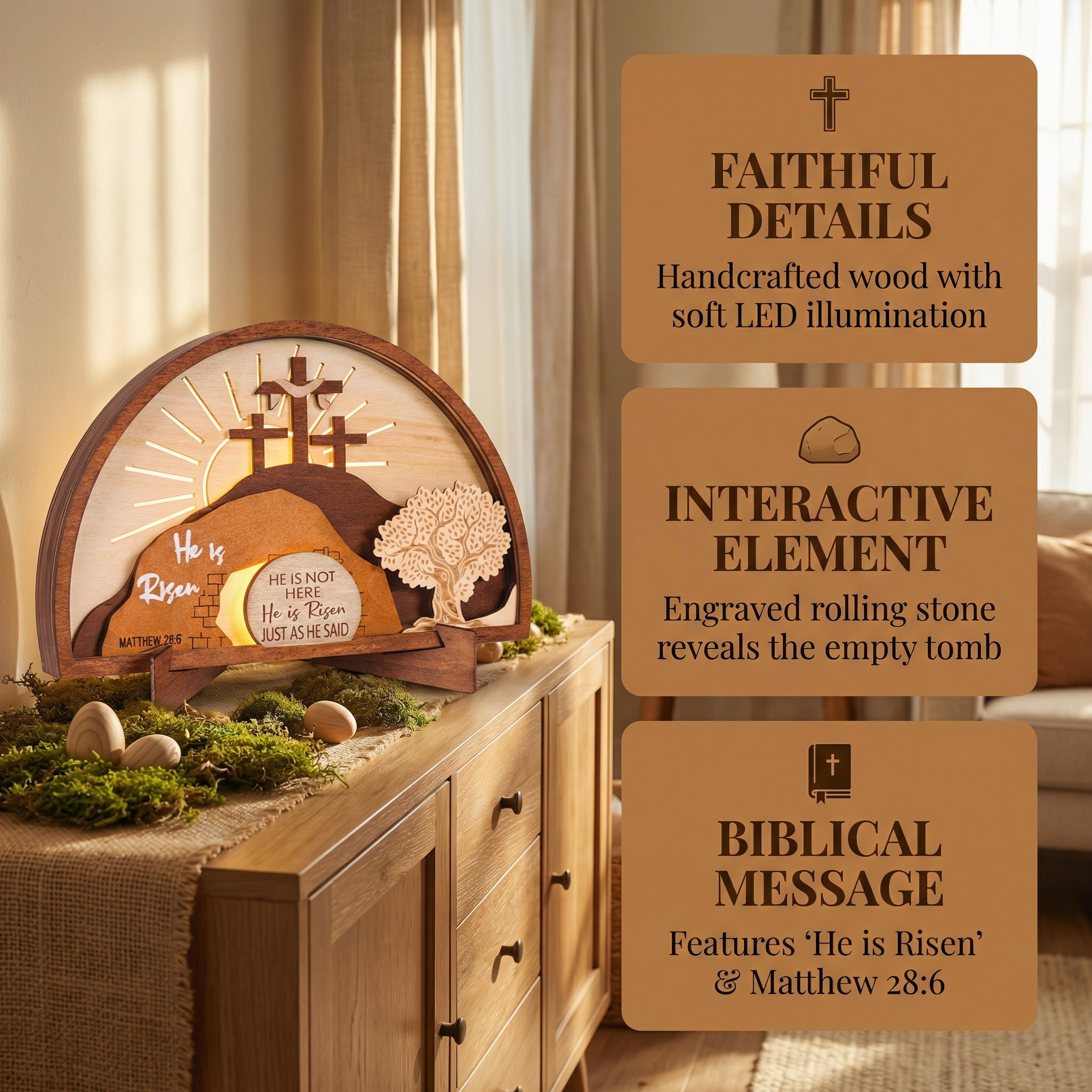He Is Risen Wooden Resurrection Lamp