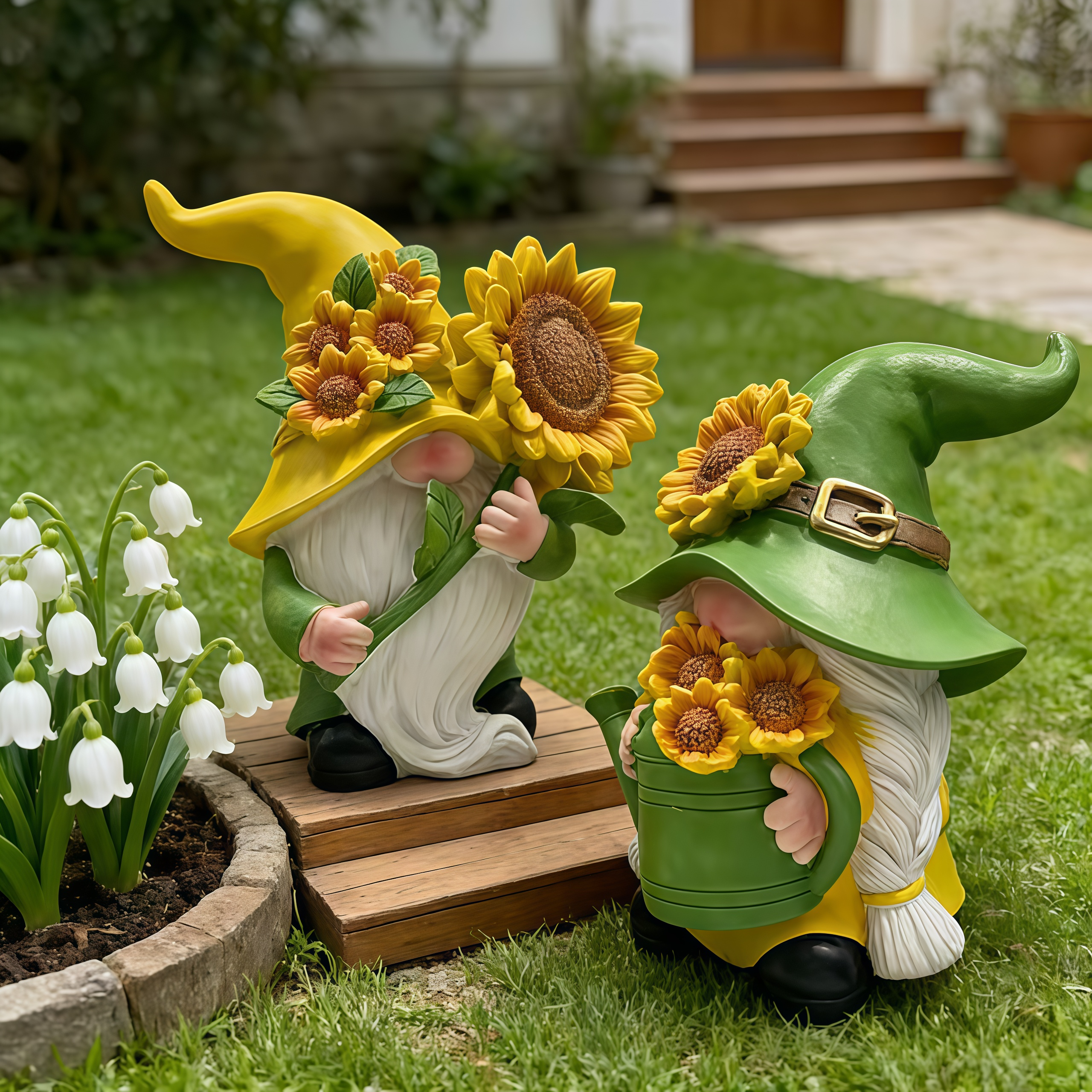 Sunflower Garden Gnome Figurines